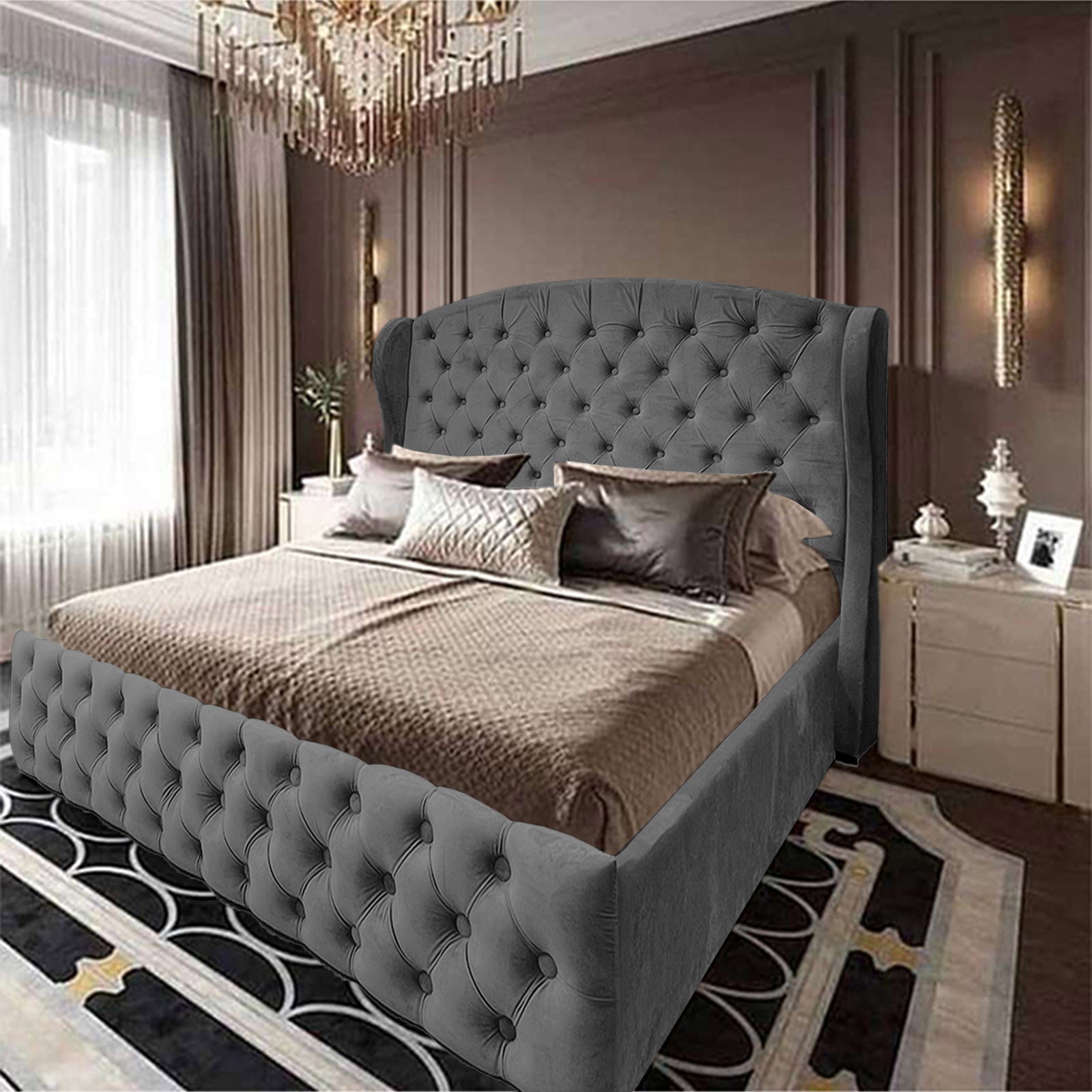 In House | Palermo Bed Frame Velvet Dark Grey 200x160
