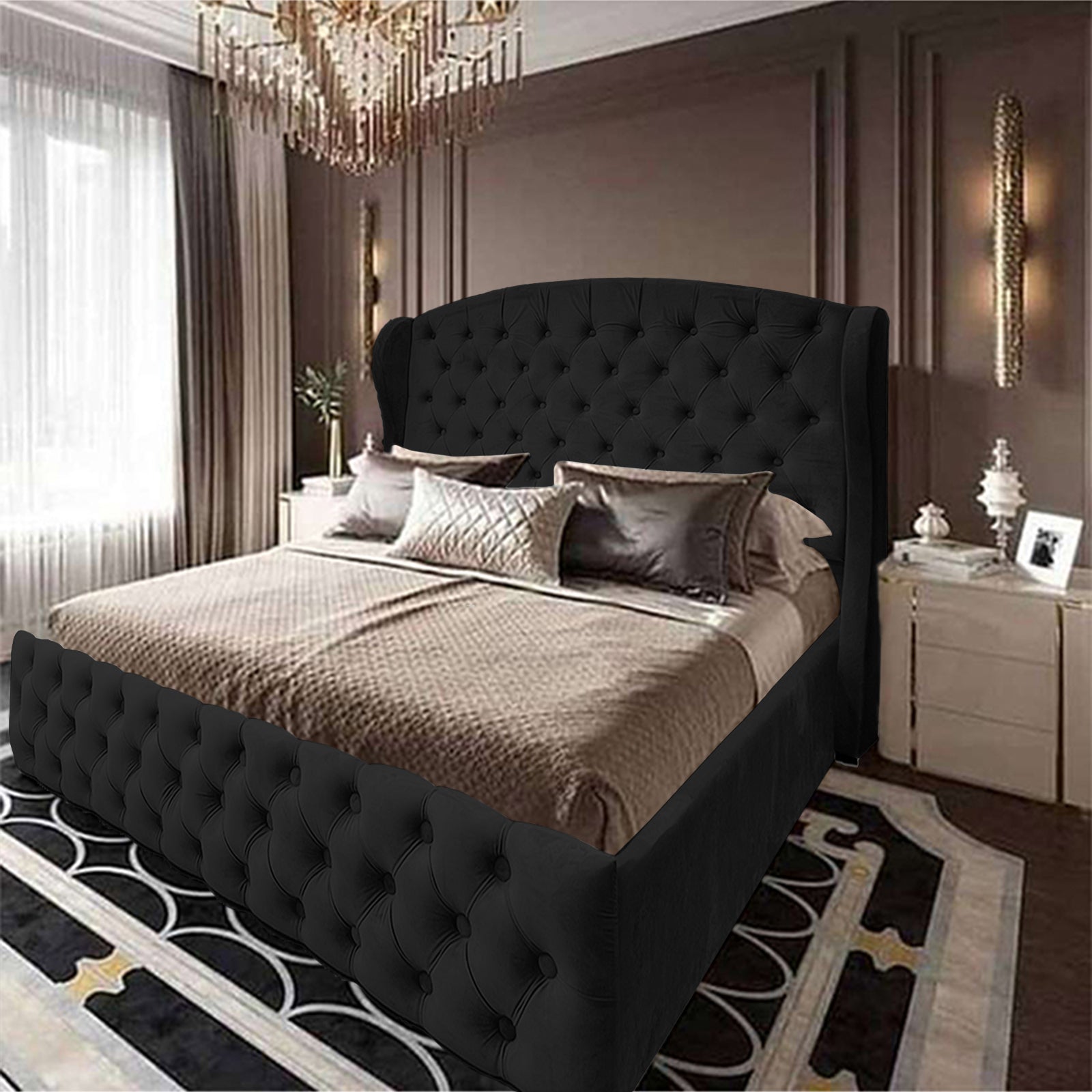 In House | Palermo Bed Frame Velvet Black 200x160