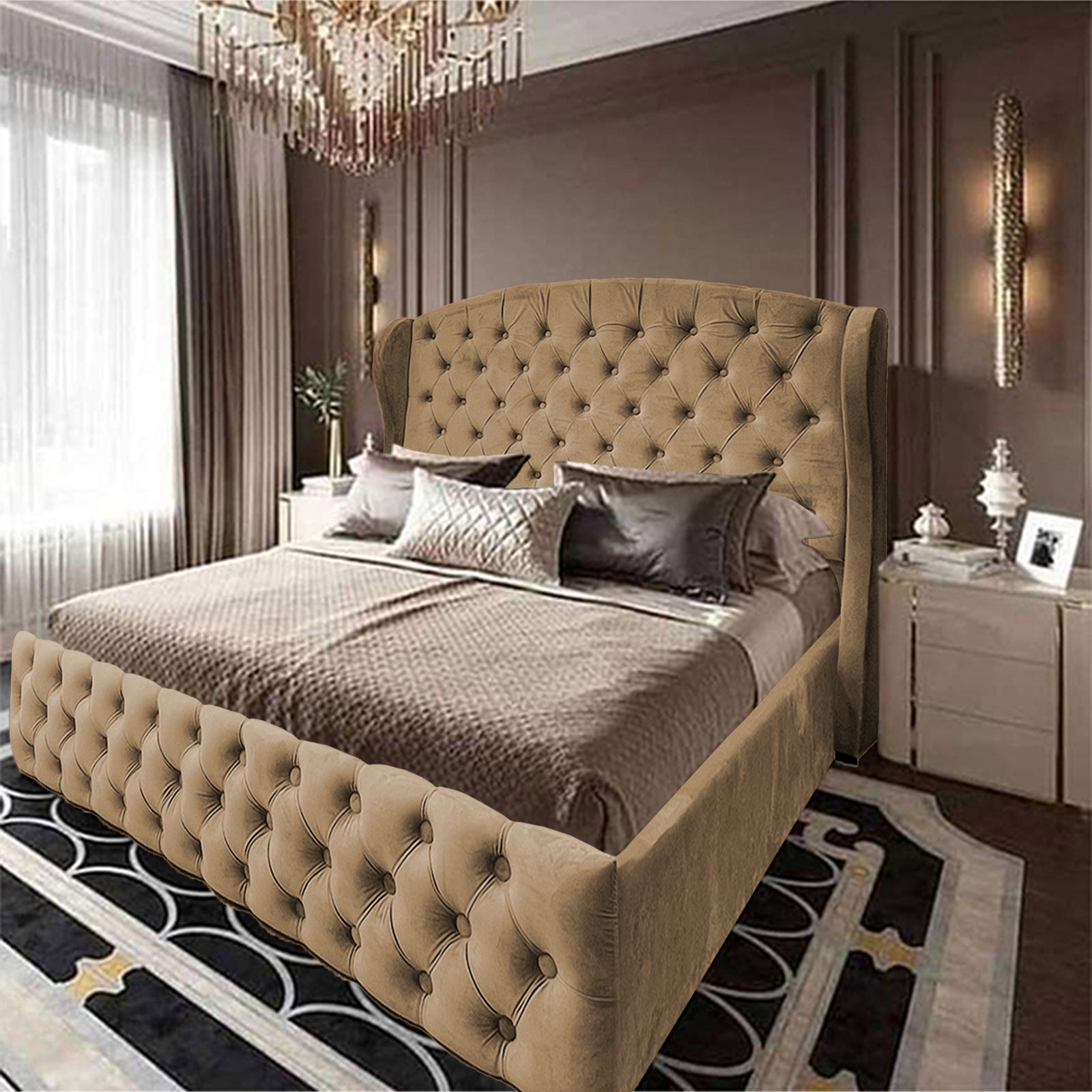 In House | Palermo Bed Frame Velvet Beige 200x180
