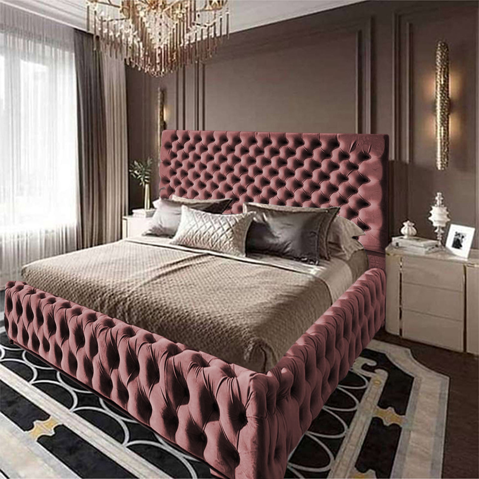 In House | Roma Bed Frame Velvet Dark Pink 200x150