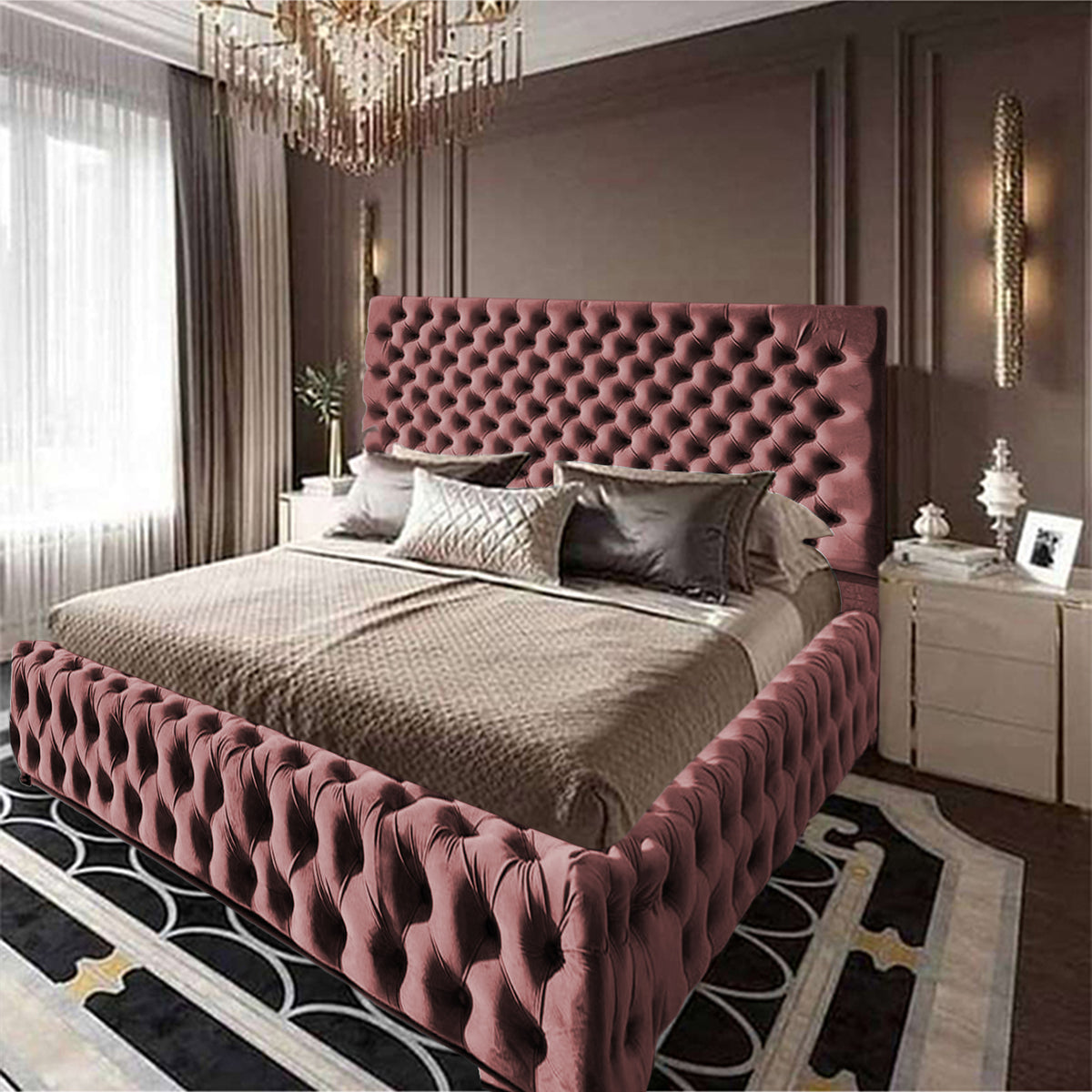 In House | Roma Bed Frame Velvet Dark Pink 200x160
