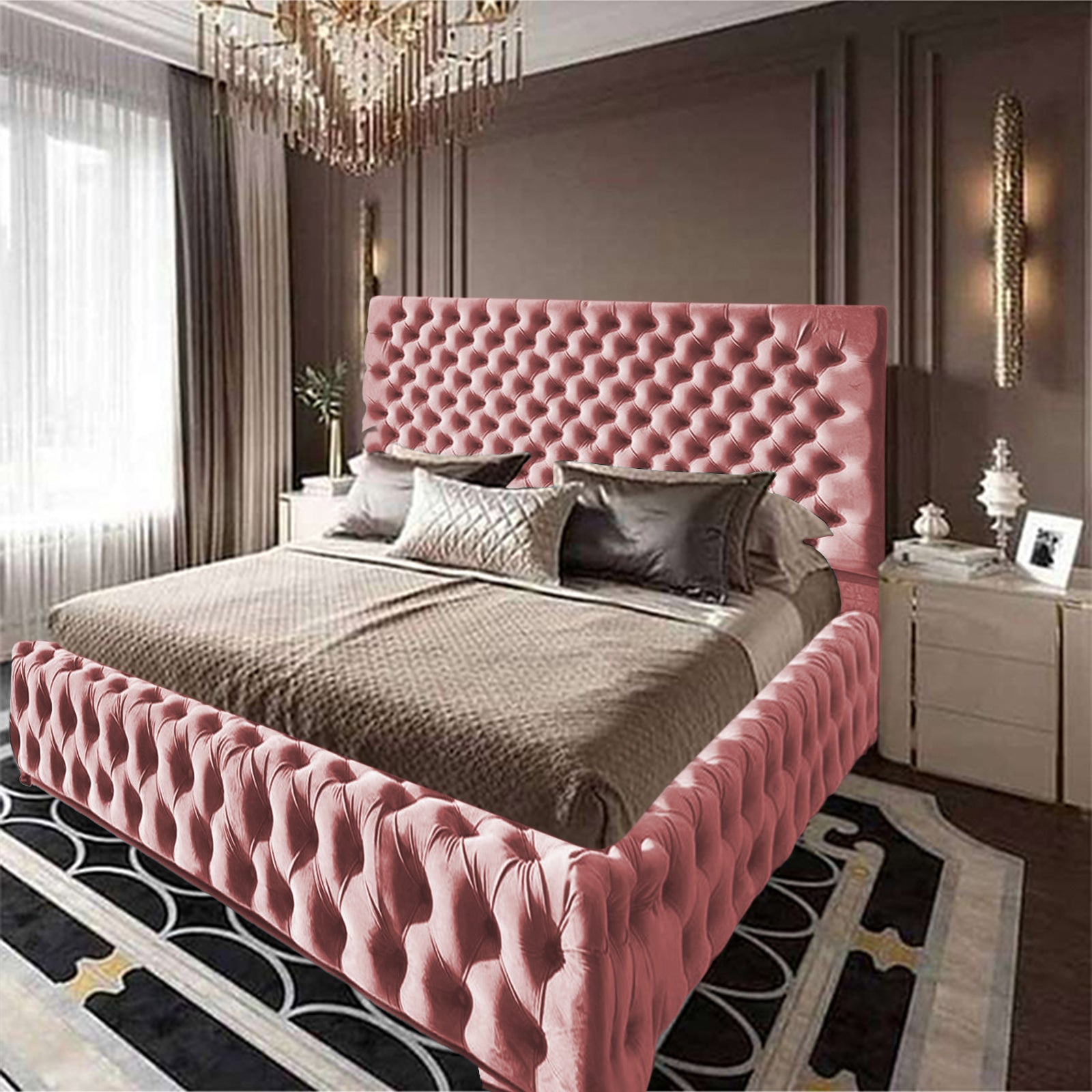 In House | Roma Bed Frame Velvet Light Pink 200x180