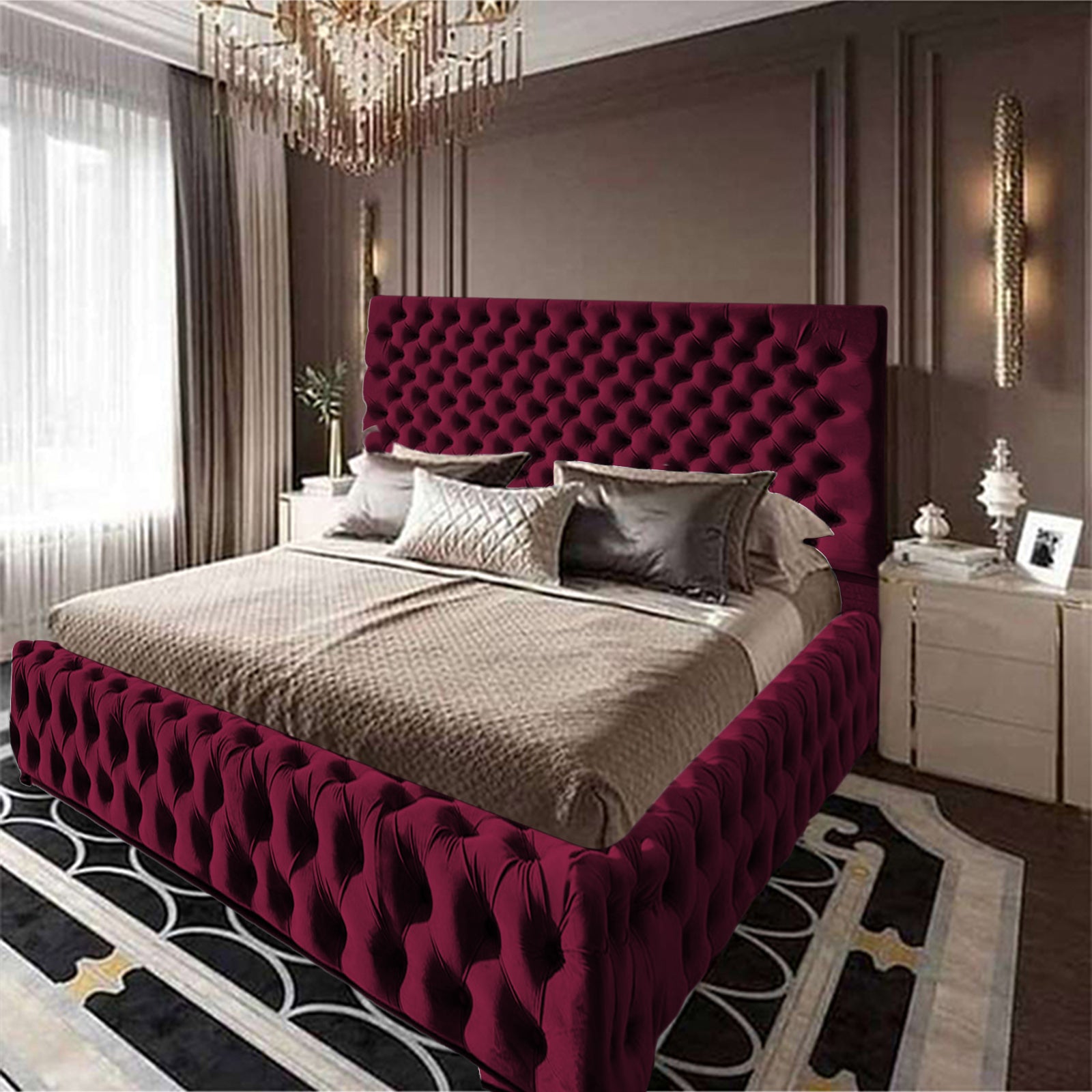 In House | Roma Bed Frame Velvet Burgundy 200x150