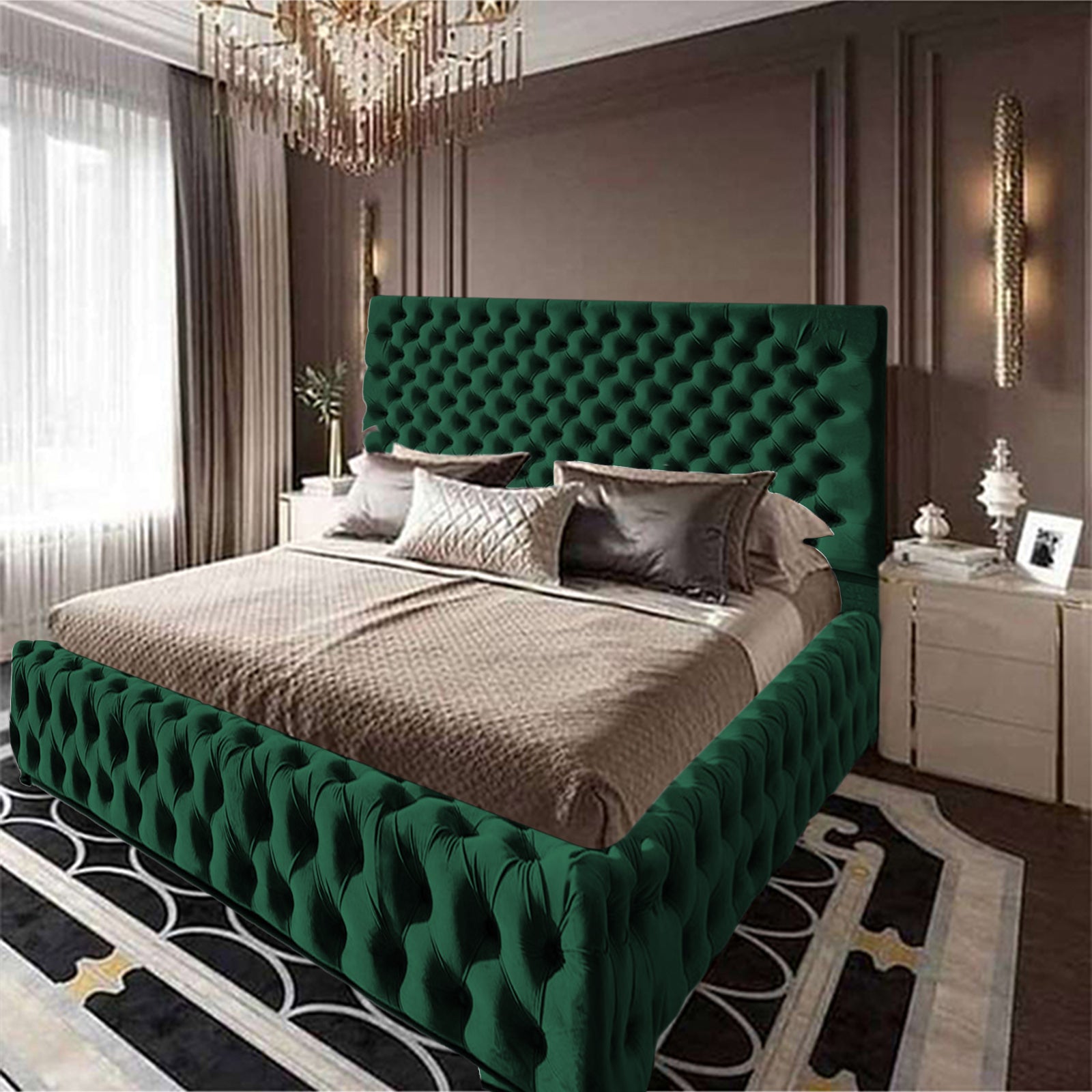 In House | Palermo Bed Frame Velvet Dark Green 200x90