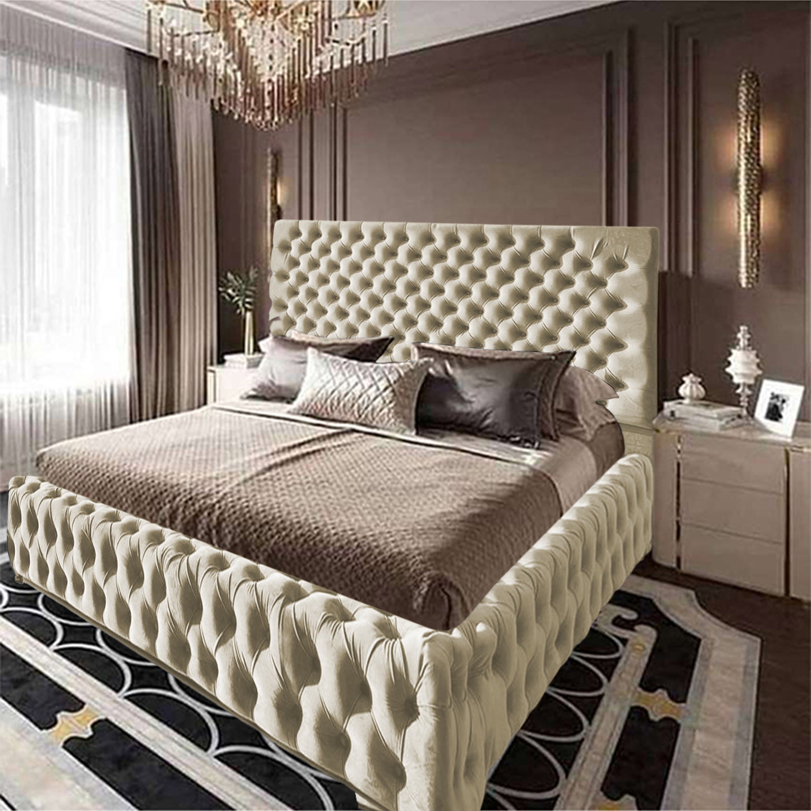 In House | Palermo Bed Frame Velvet Ivory 200x90