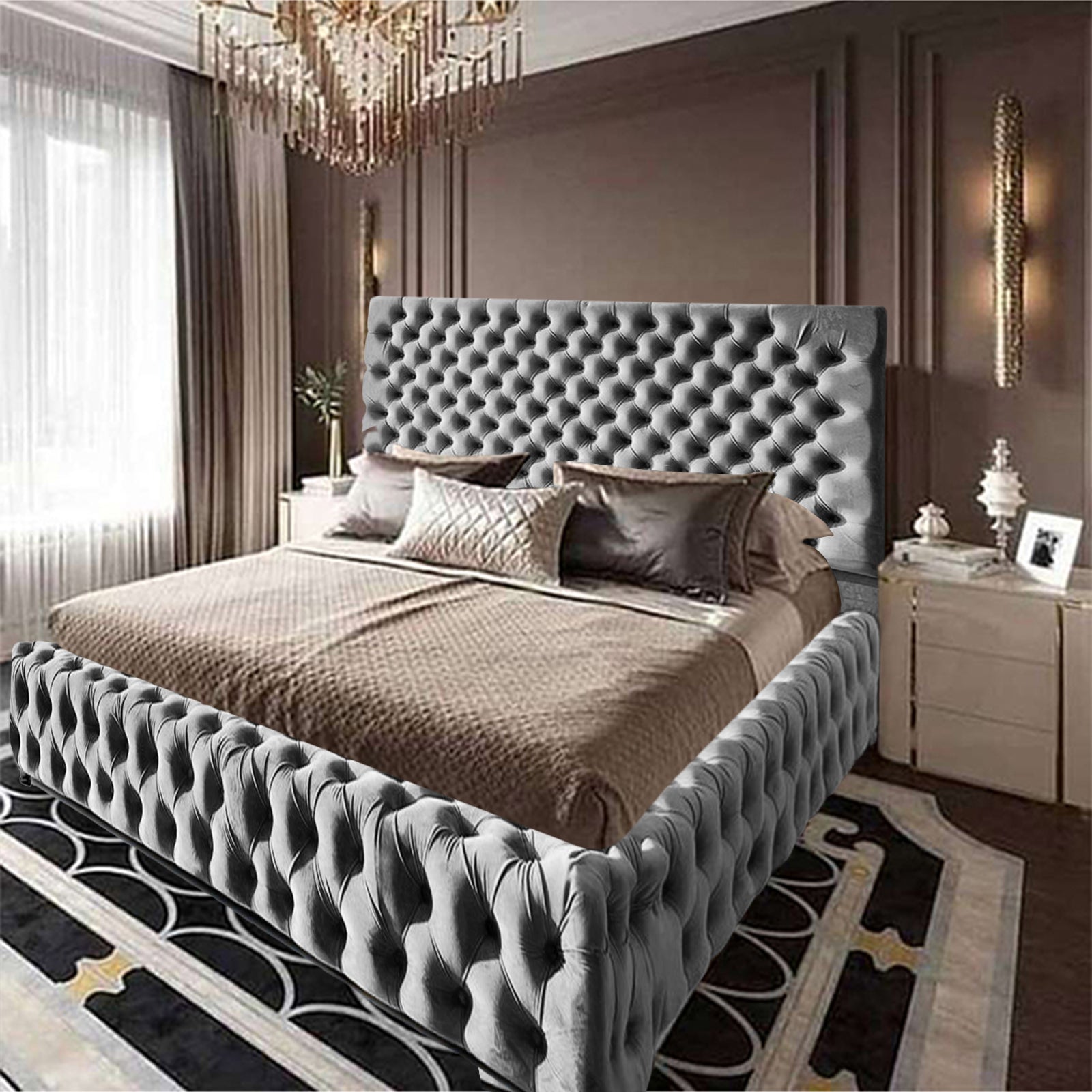 In House | Palermo Bed Frame Velvet Grey 200x90