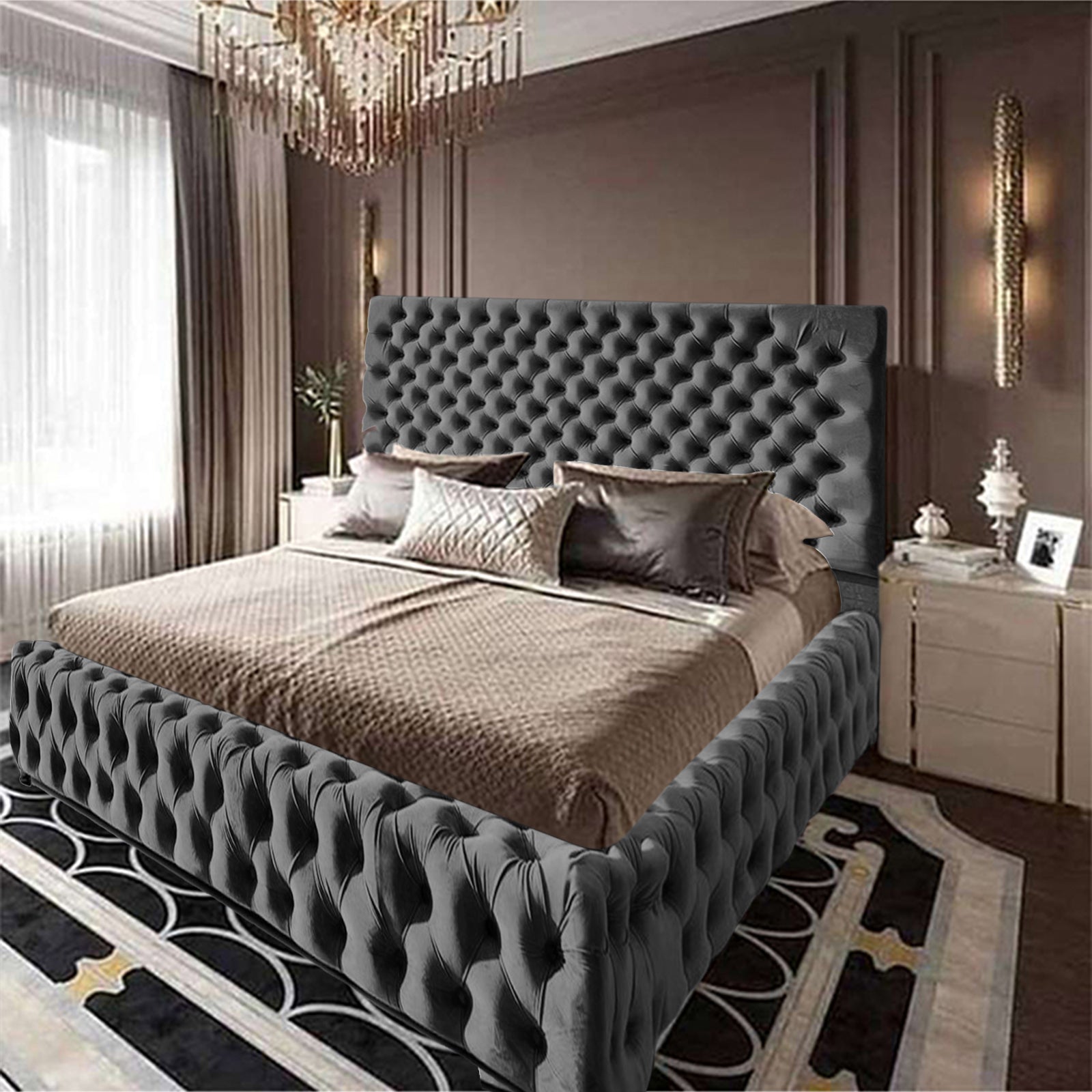 In House | Palermo Bed Frame Velvet Dark Grey 200x90