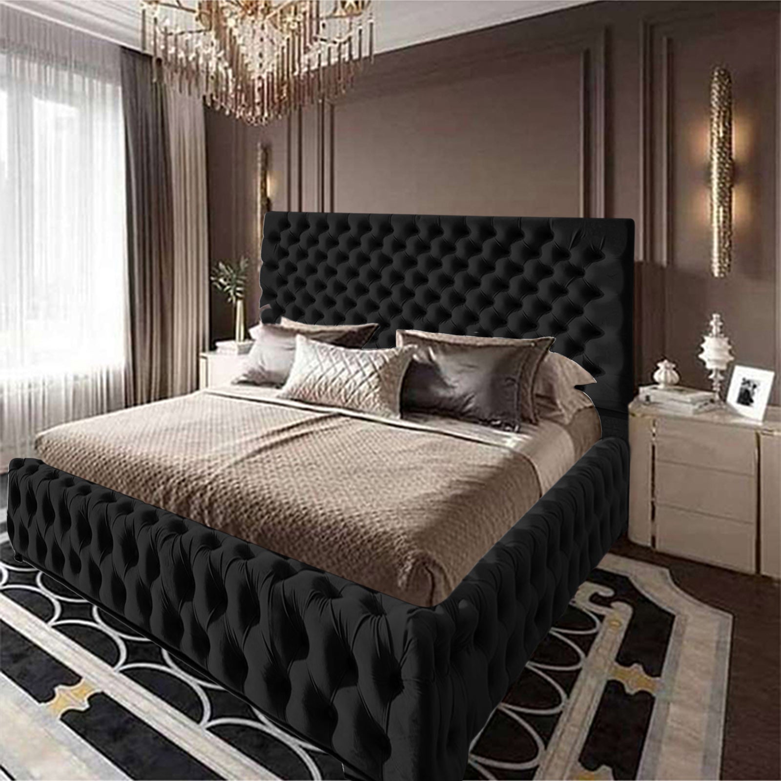 In House | Roma Bed Frame Velvet Black 200x150
