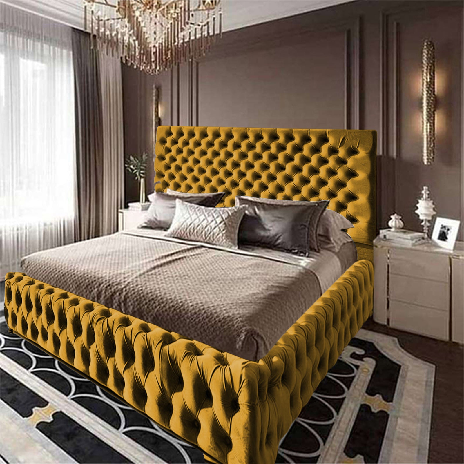 In House | Roma Bed Frame Velvet Gold 200x150