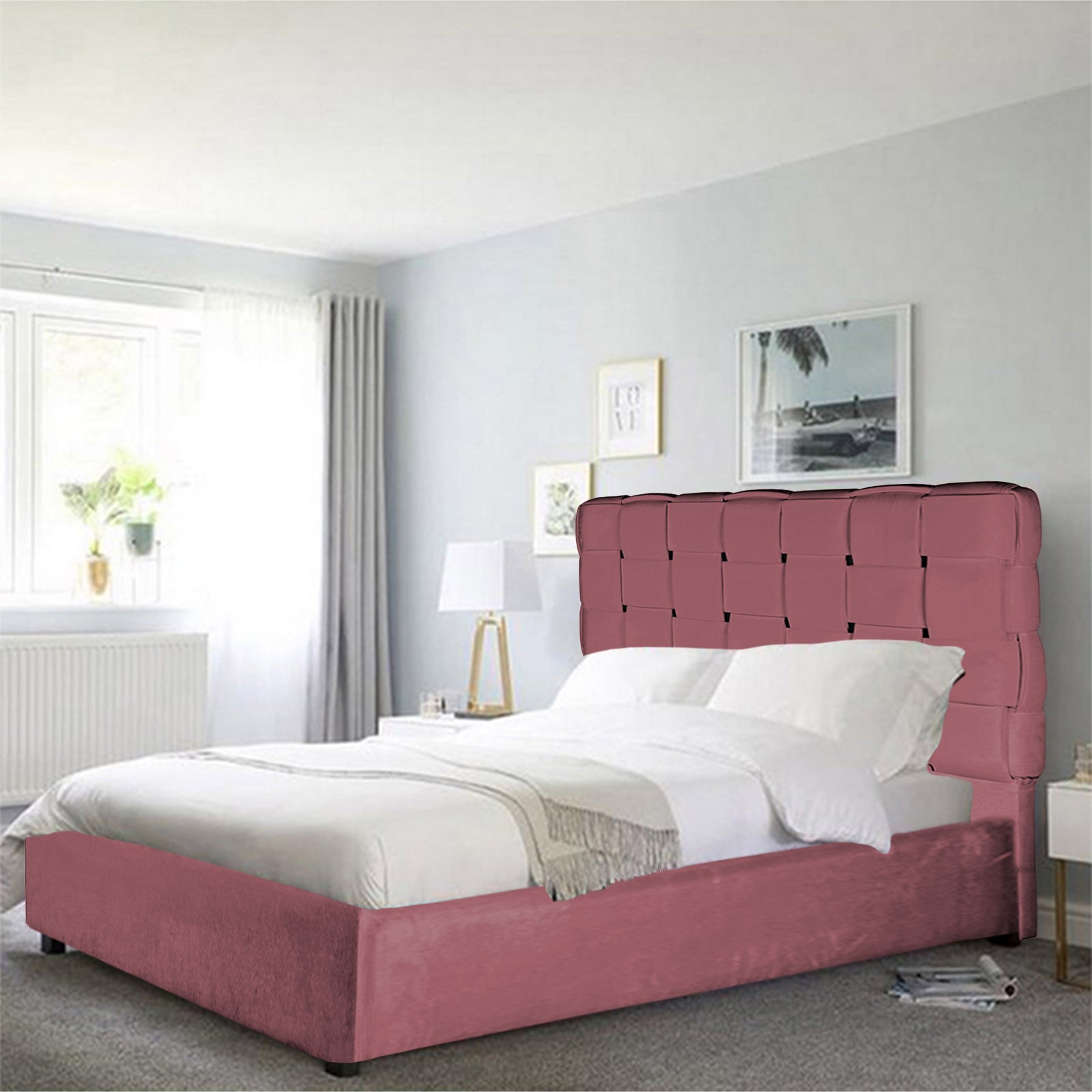 In House | Taj Bed Frame Velvet Dark Pink 200x160