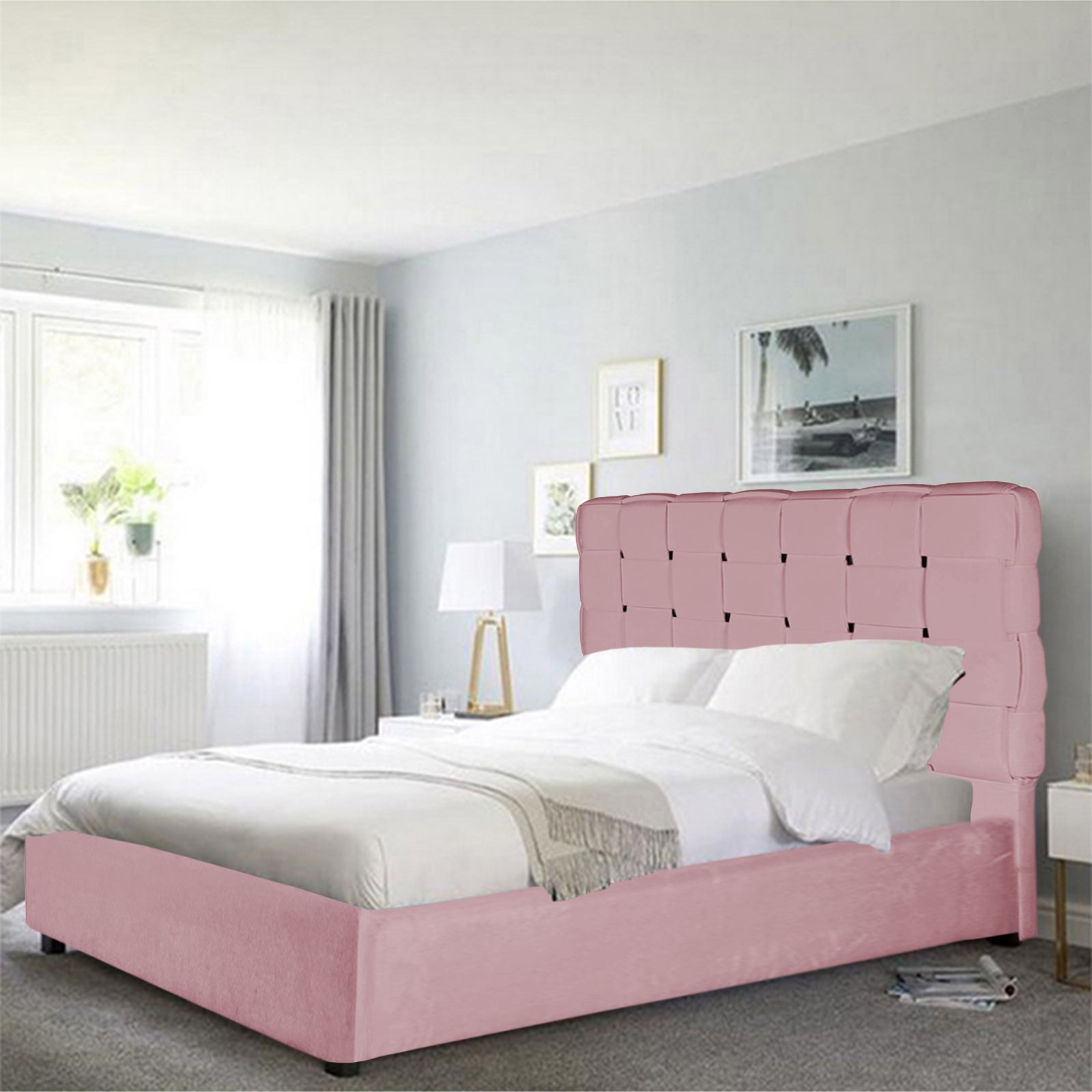 In House | Roma Bed Frame Velvet Light Pink 200x90