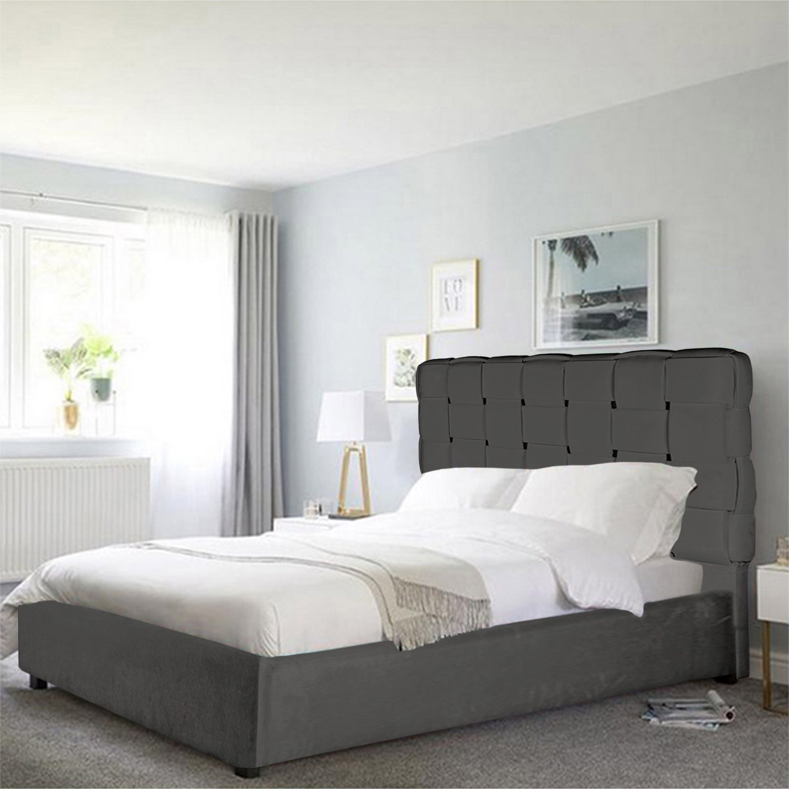 In House | Taj Bed Frame Velvet Dark Grey 200x160
