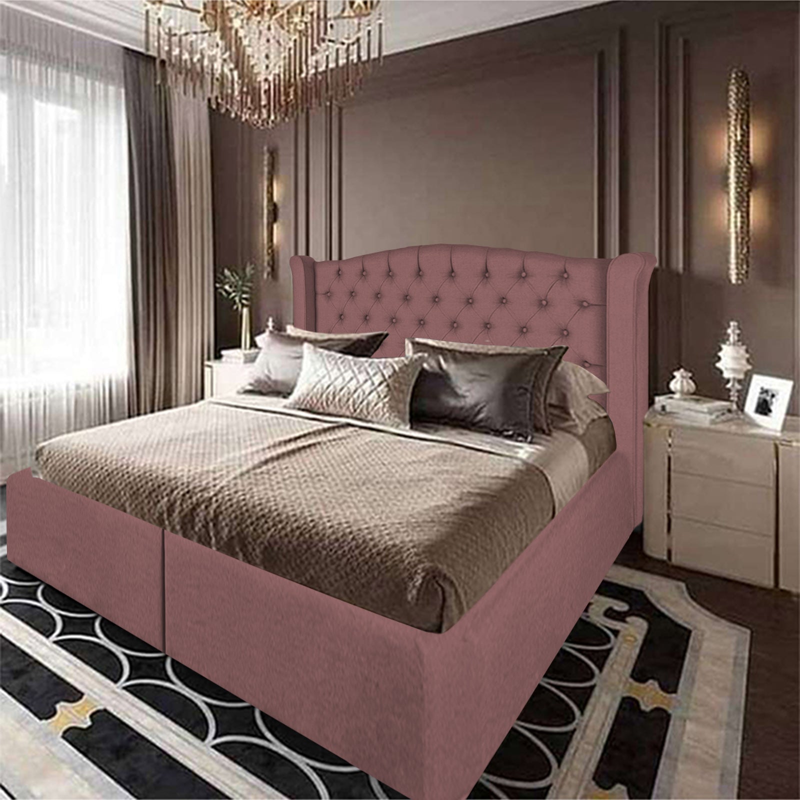 In House | Taj Mahal Bed Frame Linen Dark Pink 200x90