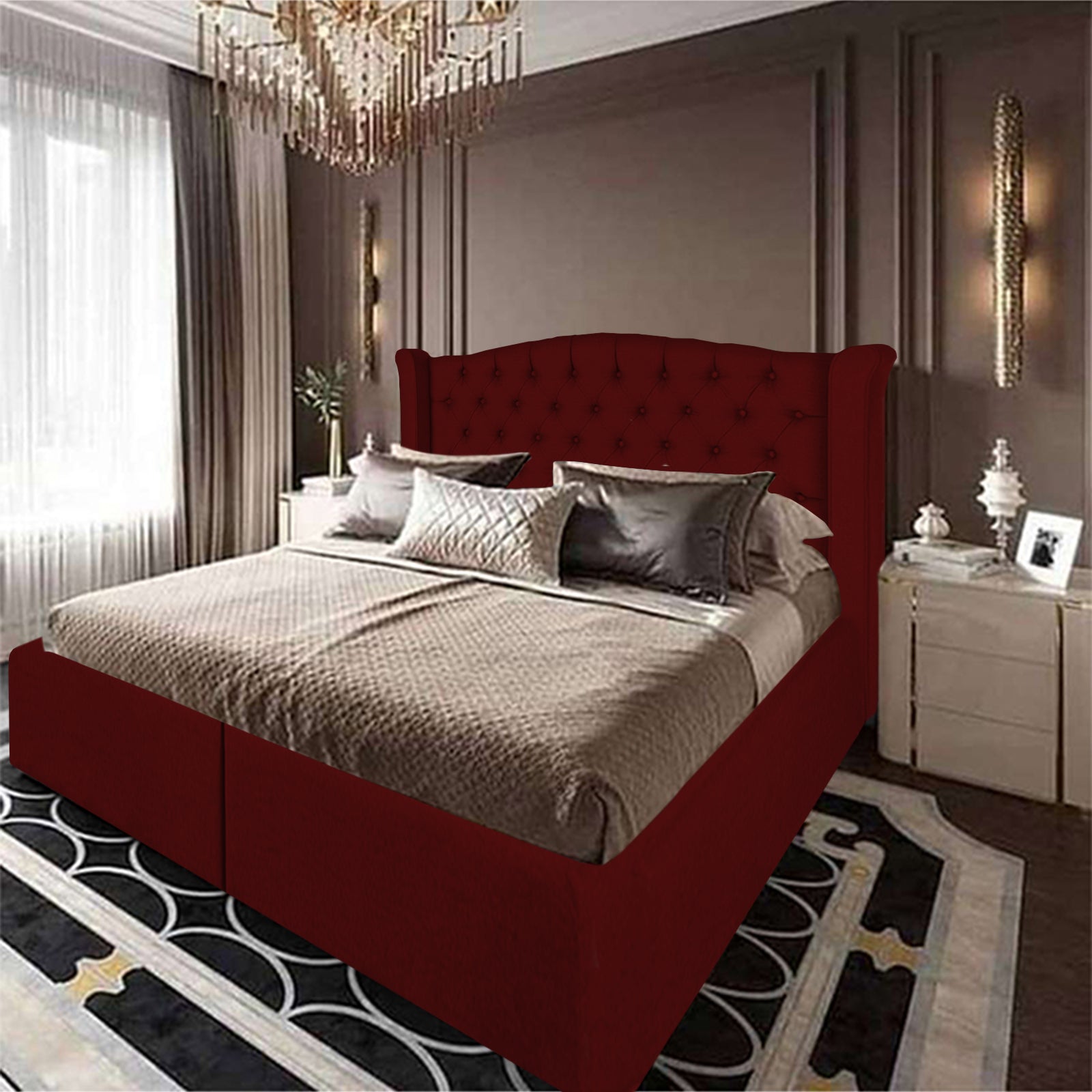In House | Taj Mahal Bed Frame Linen Burgundy 200x100