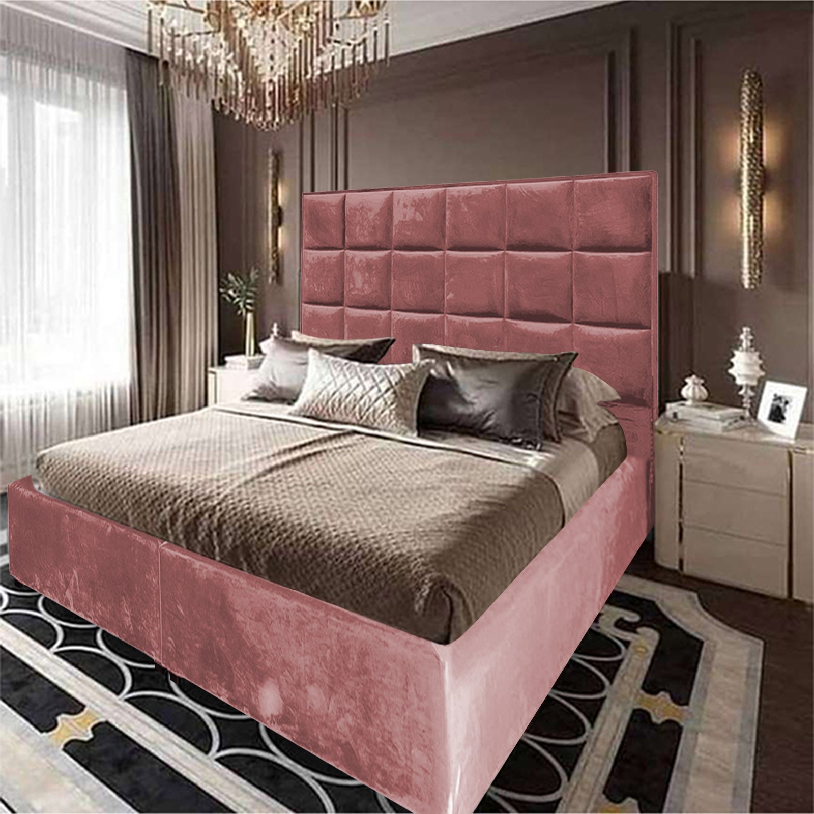 In House | Geneva Velvet Bed Frame Dark Pink 200x120