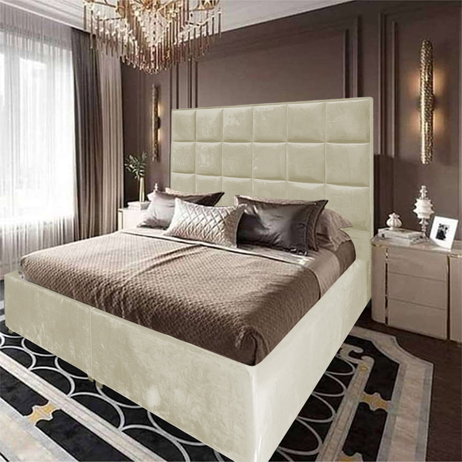 In House | Geneva Velvet Bed Frame Ivory 200x200
