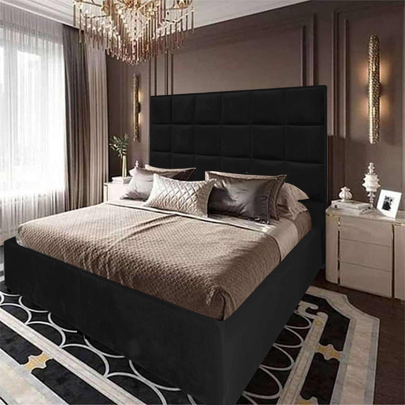 In House | Geneva Velvet Bed Frame Black 200x140