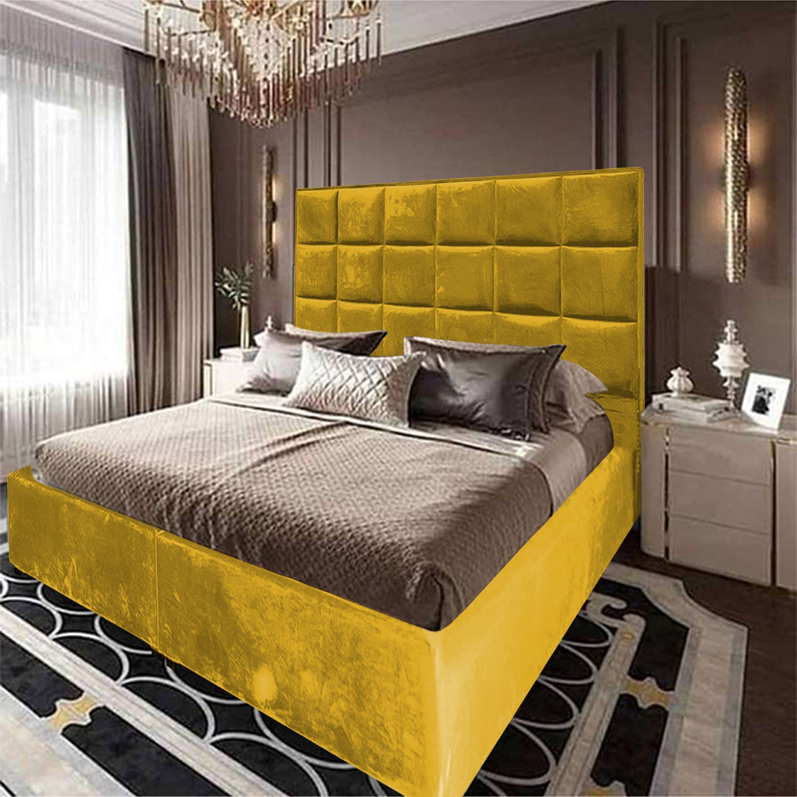 In House | Geneva Velvet Bed Frame Gold 200x120