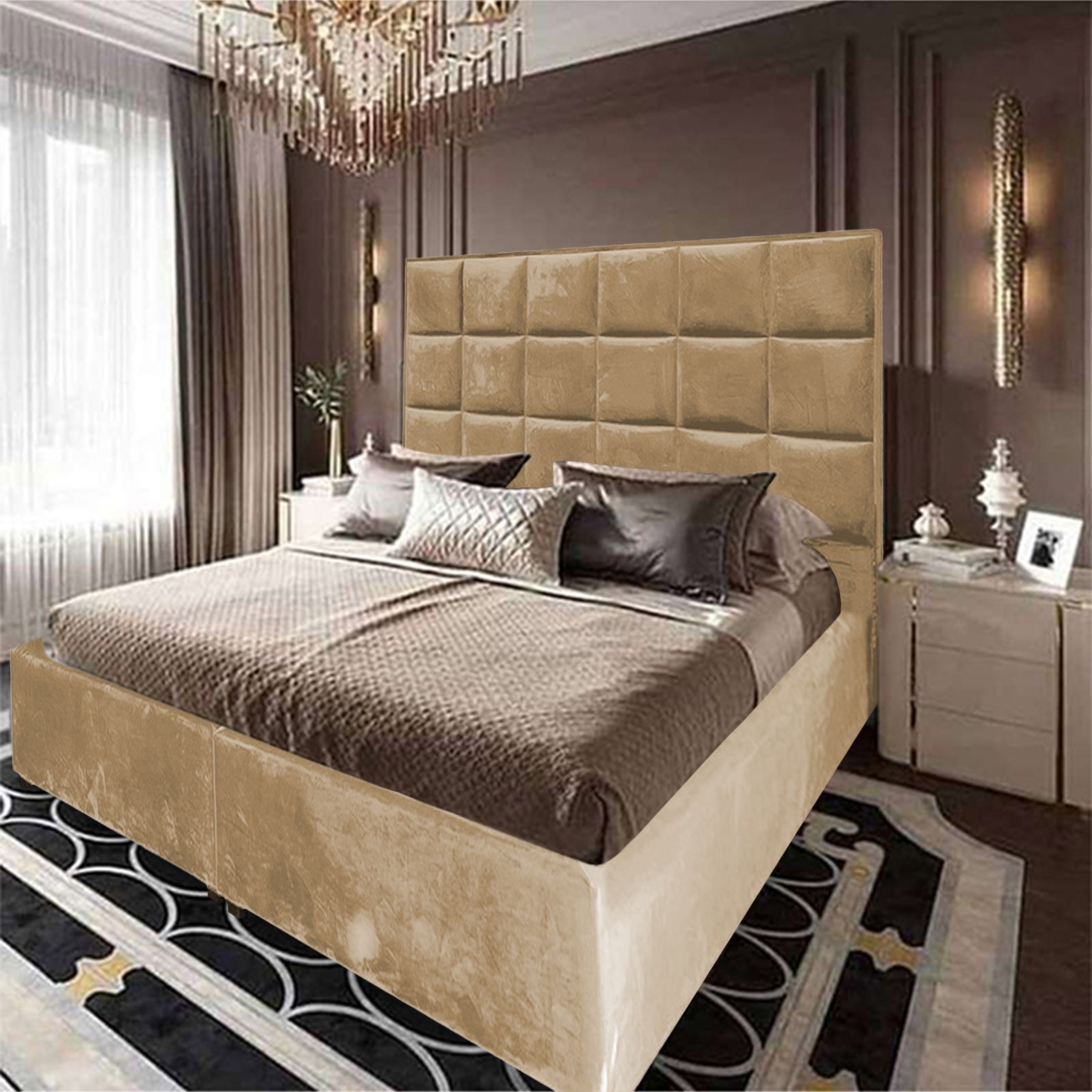 In House | Geneva Velvet Bed Frame Beige 200x180