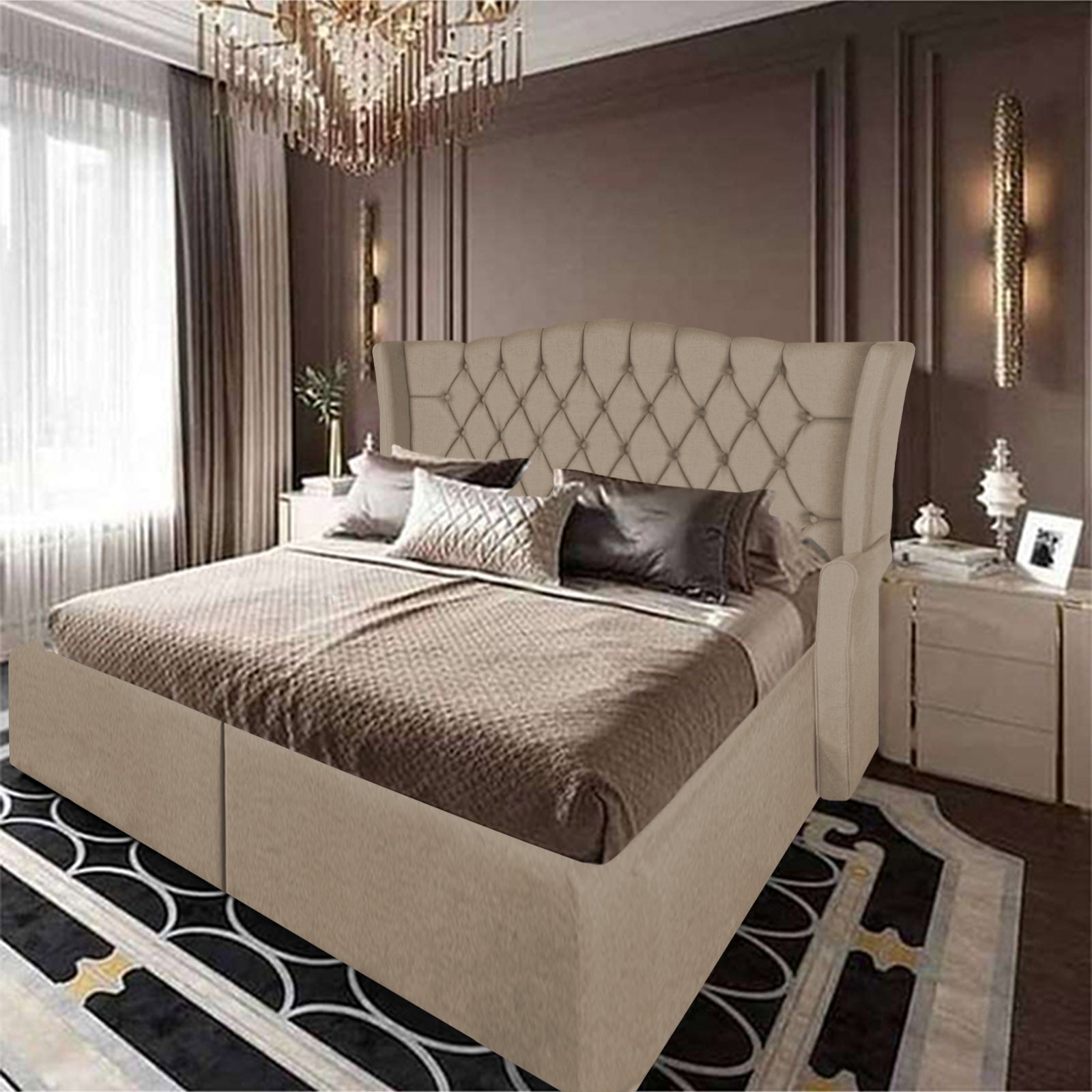 In House | Geneva Velvet Bed Frame Light Beige