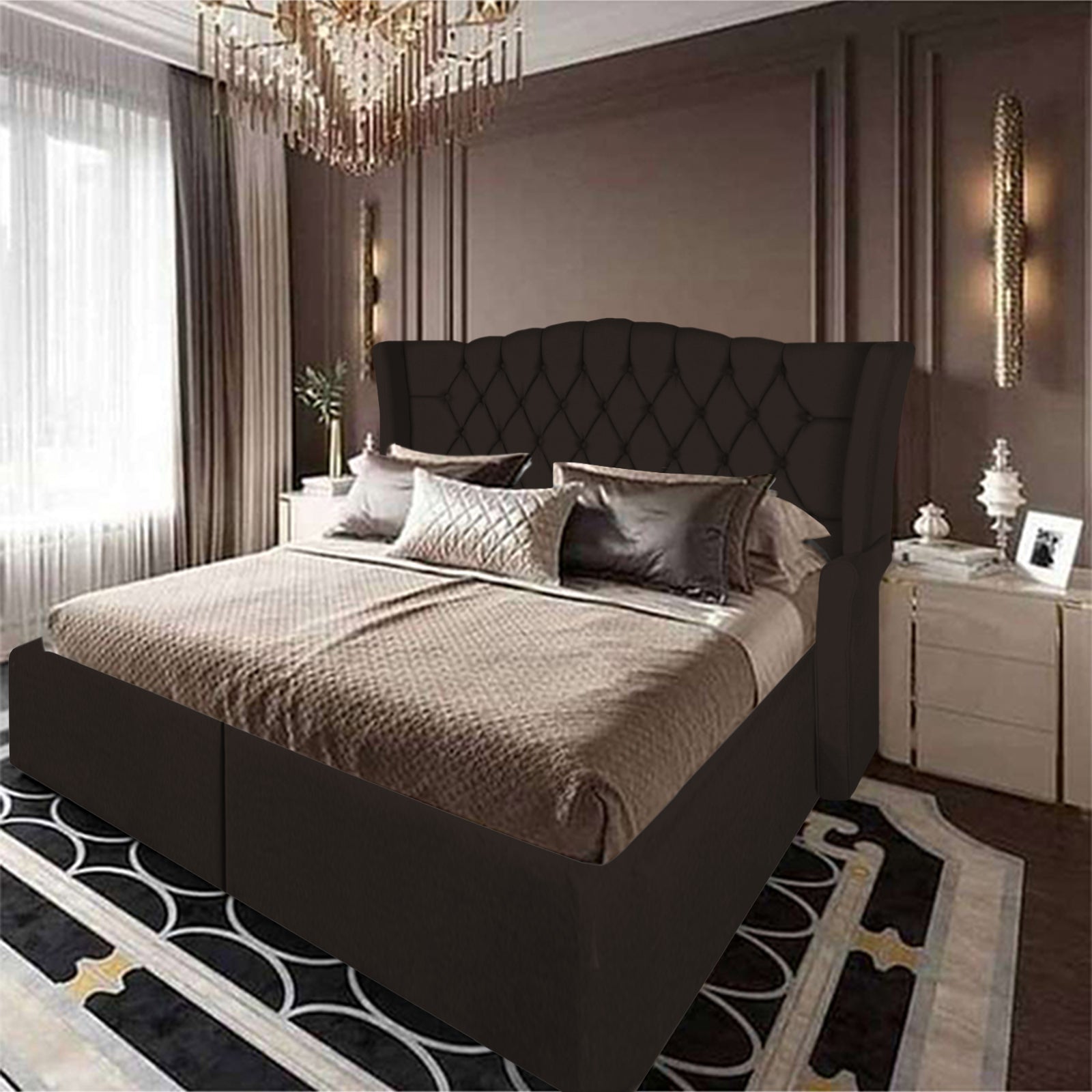 In House | Lamar Velvet Bed Frame Dark Brown 200x200