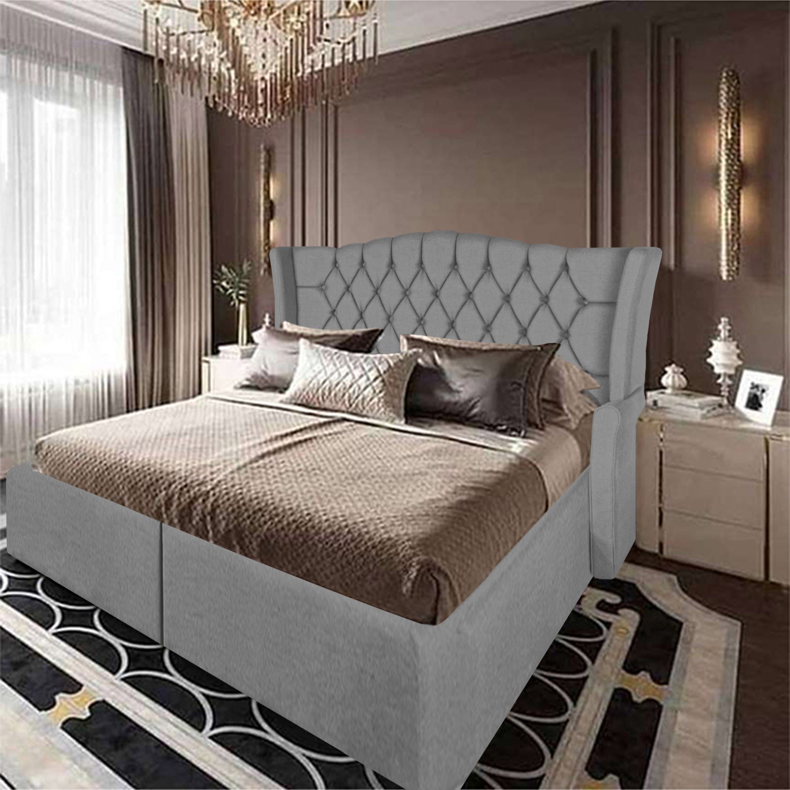 In House | Lamar Velvet Bed Frame Light Grey 200x180