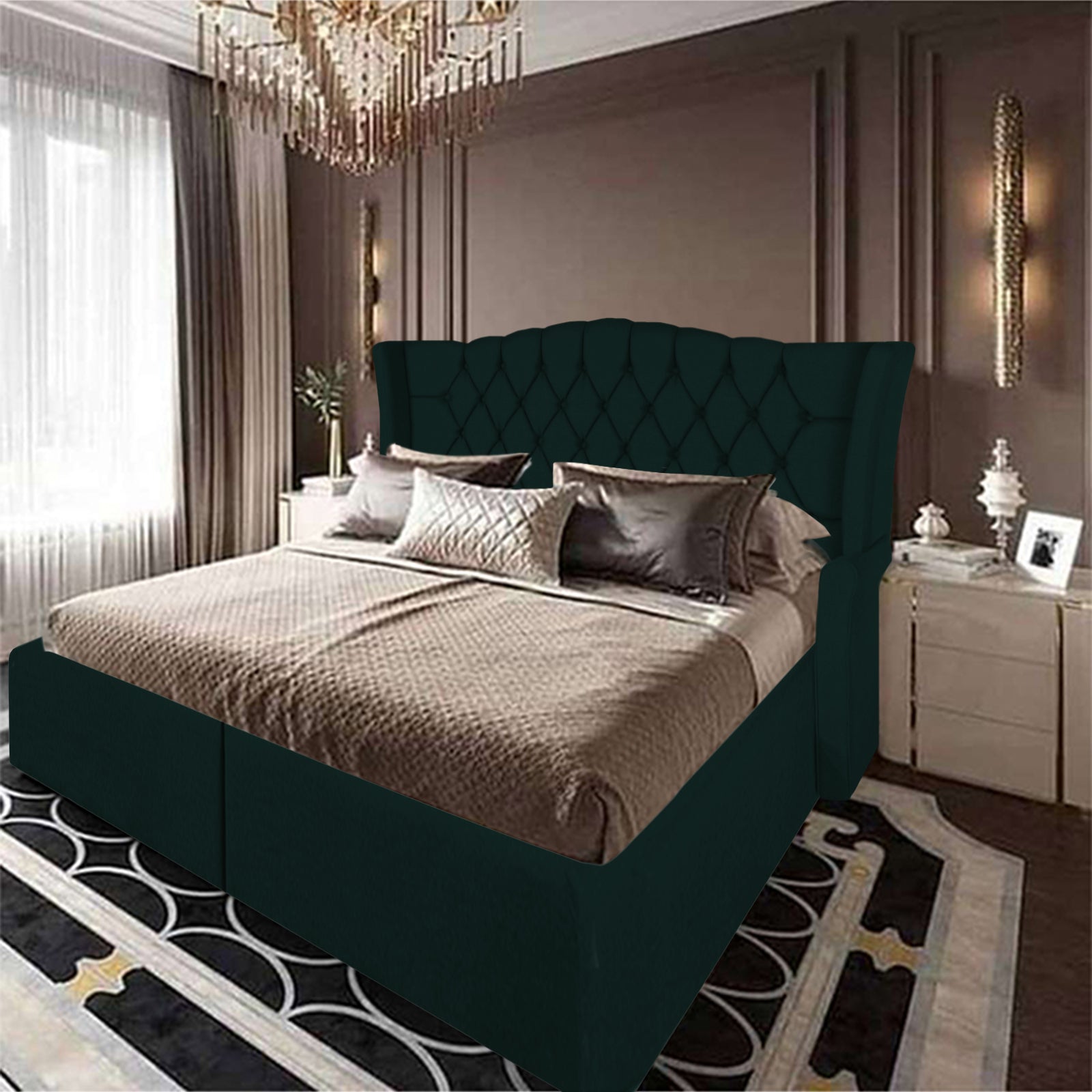 In House | Lamar Velvet Bed Frame Dark Green 200x150