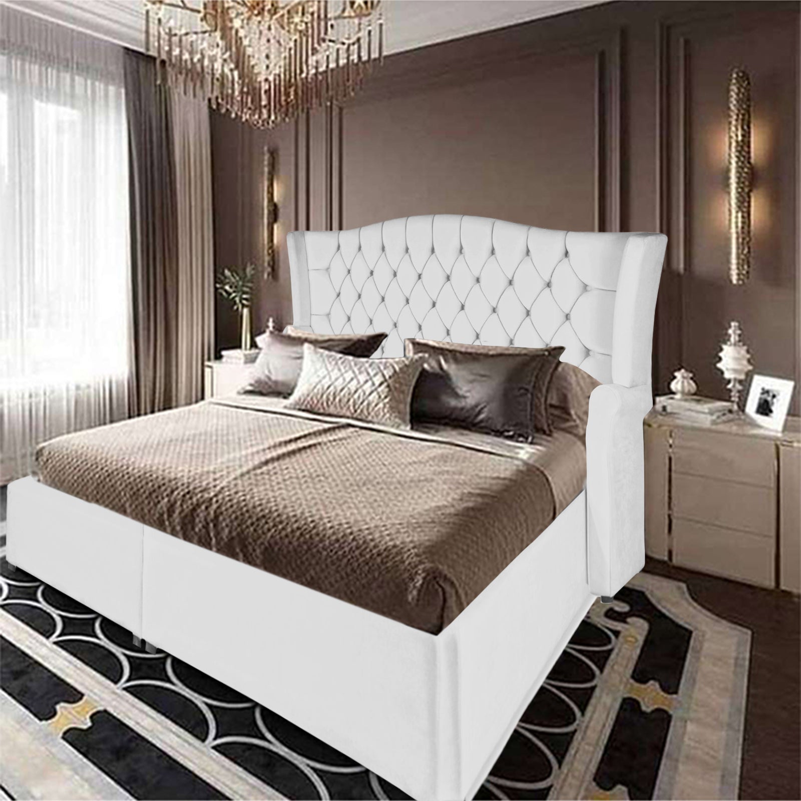 In House | Lamar Velvet Bed Frame White 200x180
