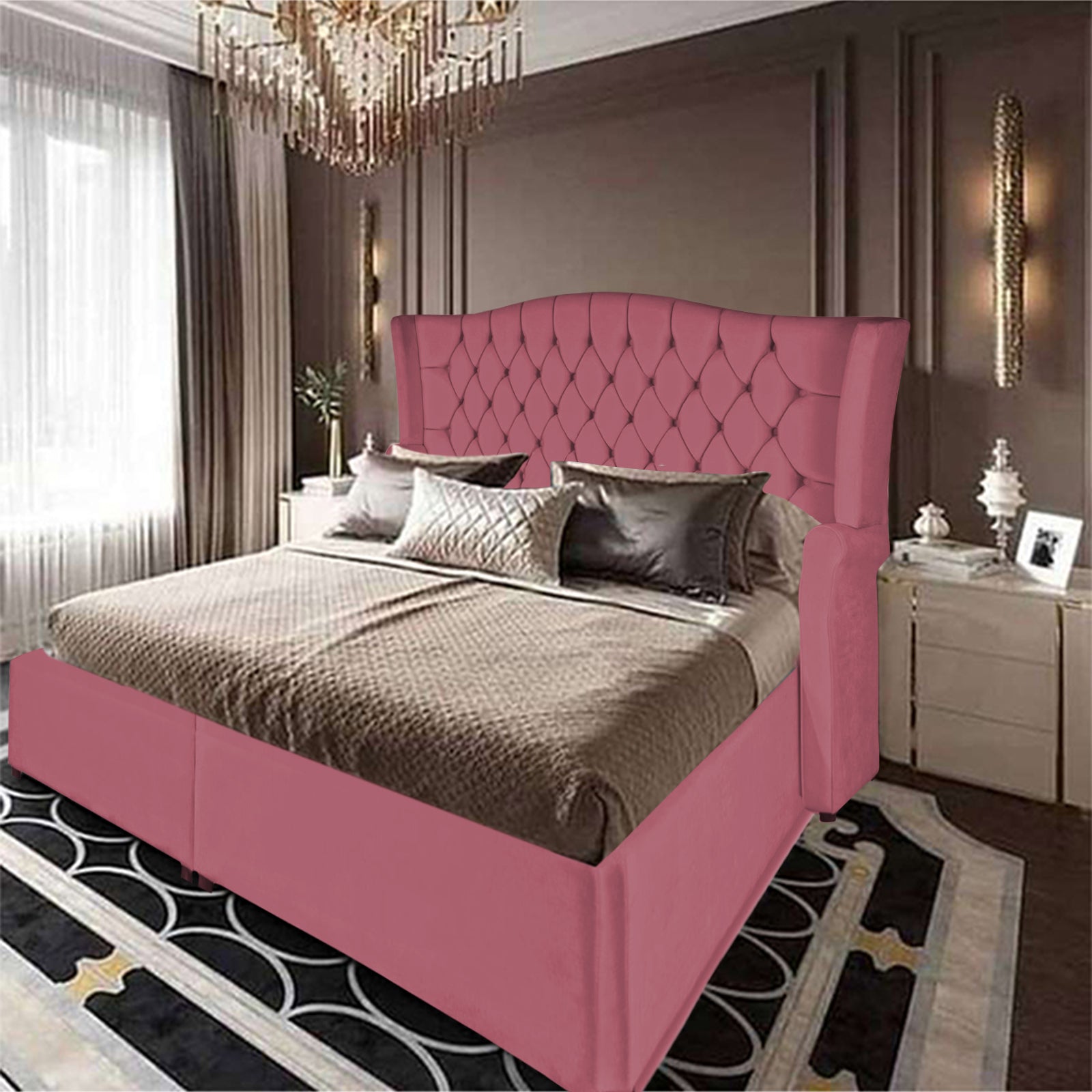 In House | Lamar Velvet Bed Frame Light Pink 200x180
