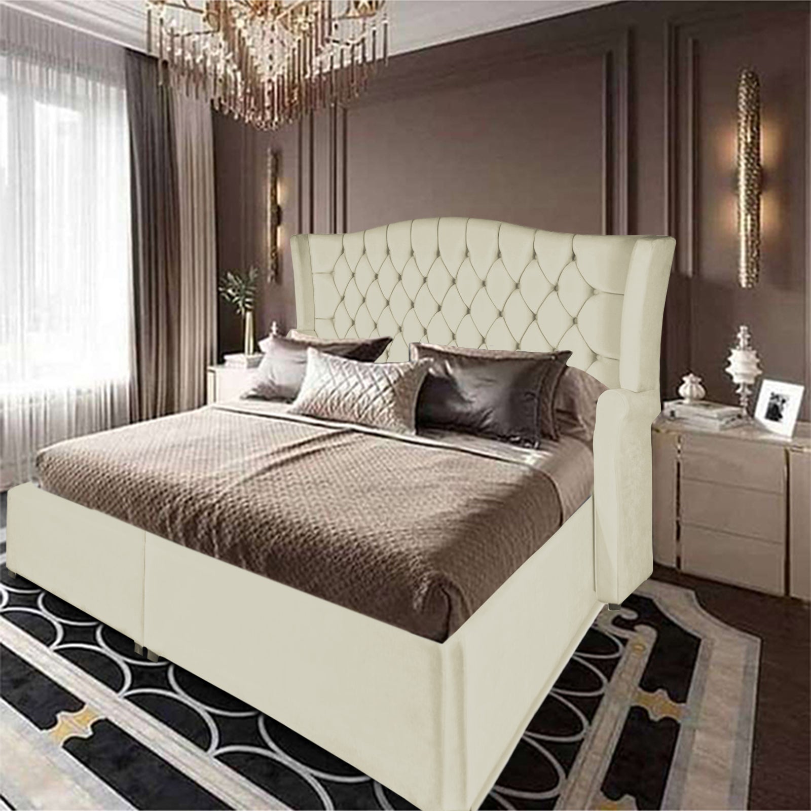 In House | Granada Velvet Bed Frame Ivory 200x140
