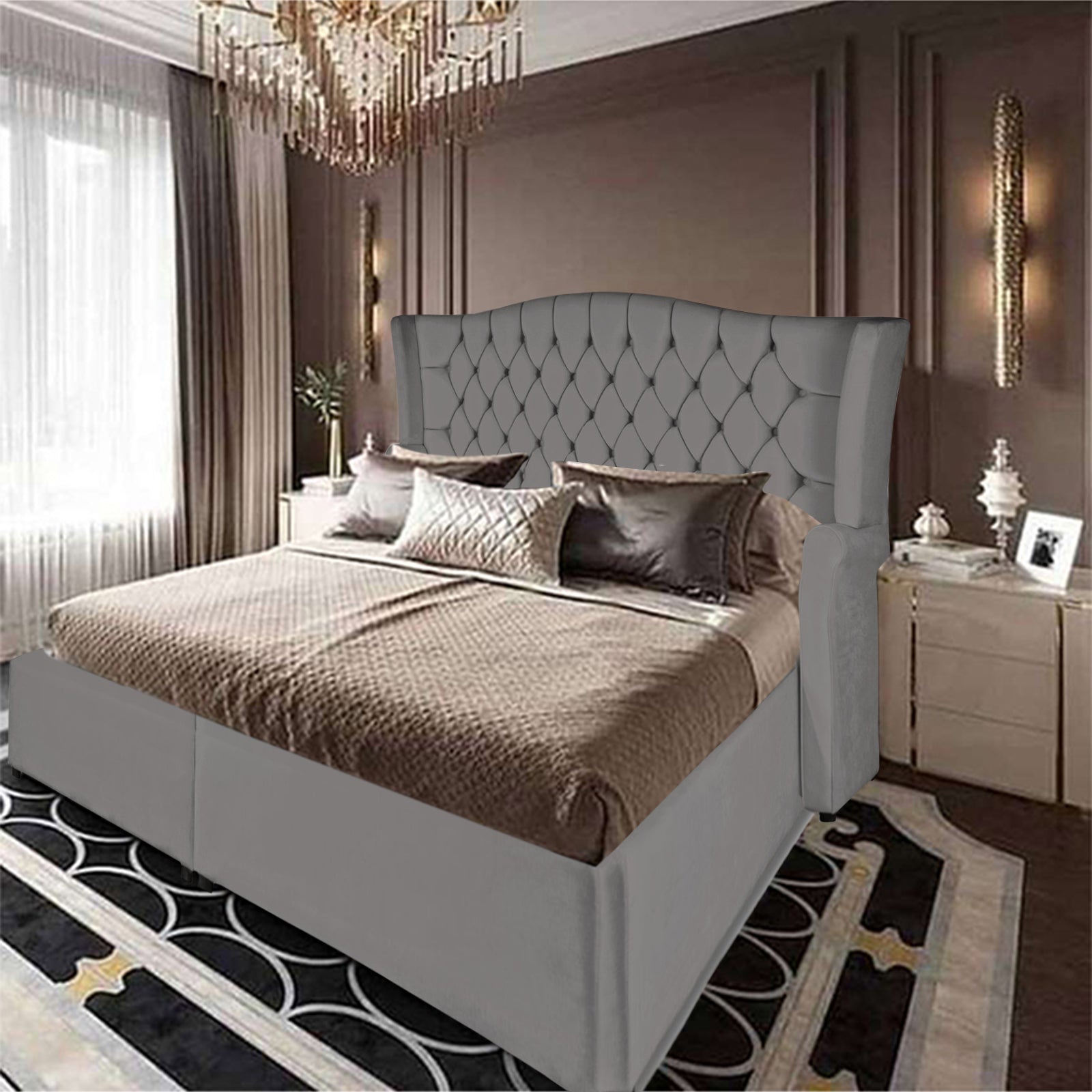 In House | Lamar Velvet Bed Frame Grey 200x200