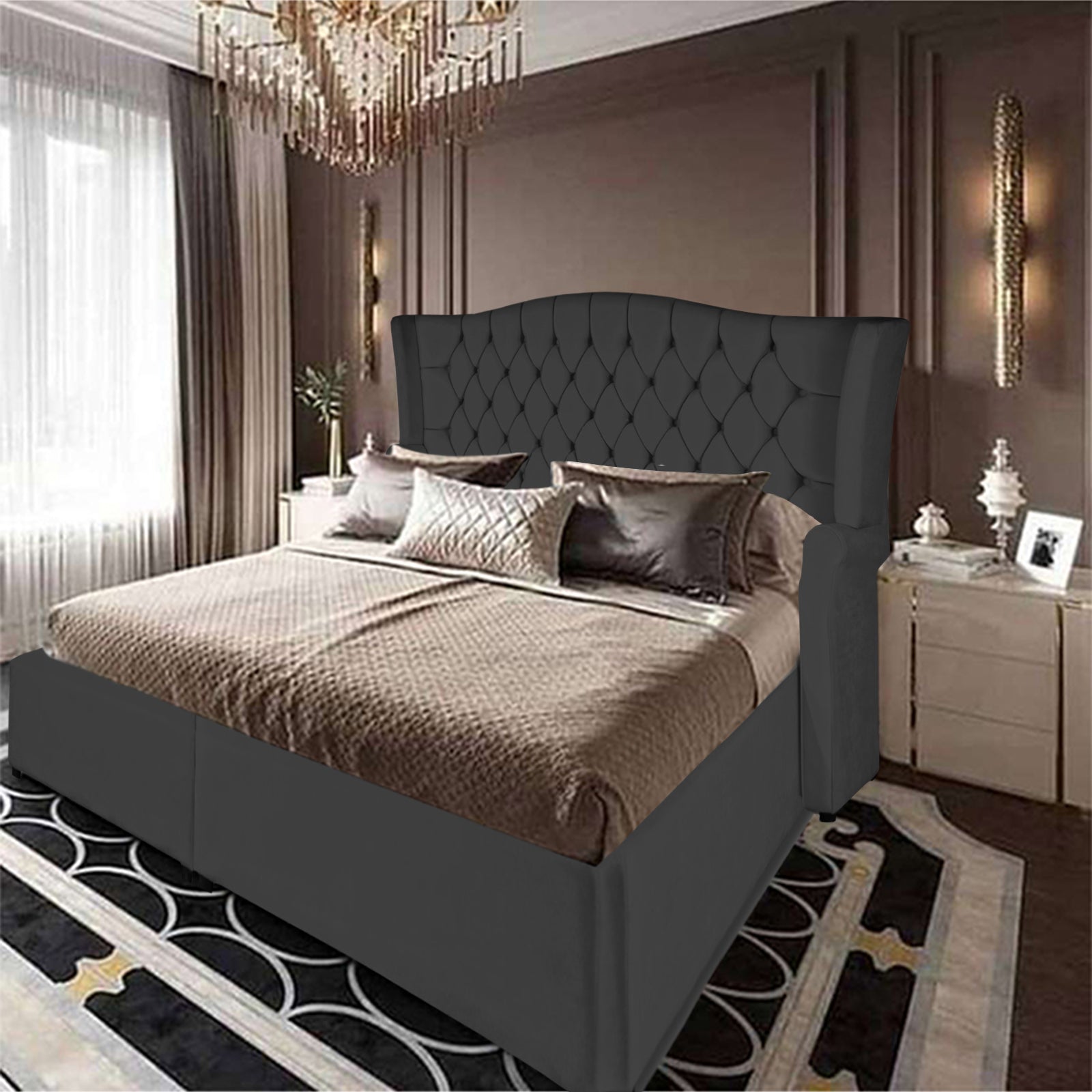 In House | Geneva Velvet Bed Frame Dark Grey 200x90