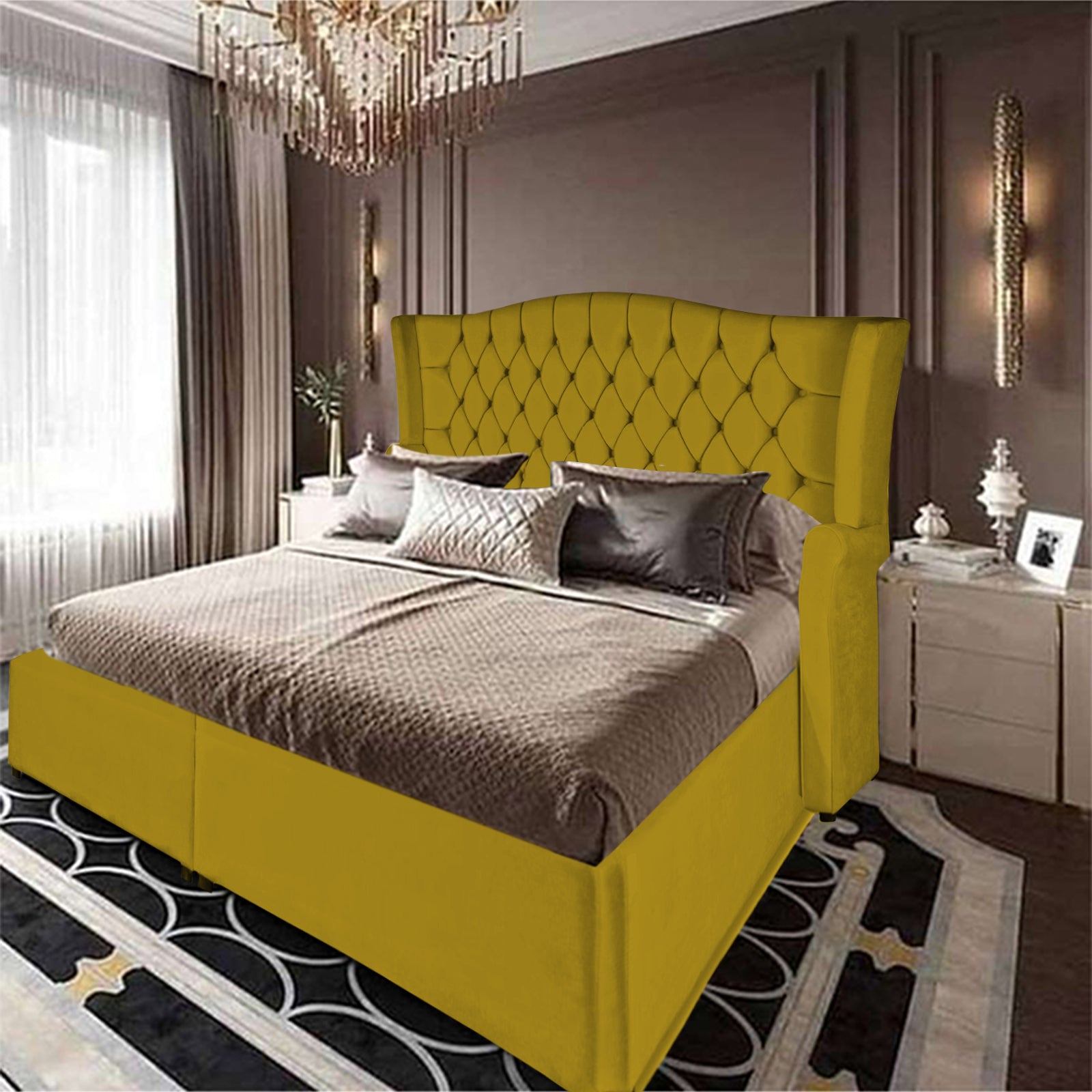 In House | Lamar Velvet Bed Frame Gold 200x200