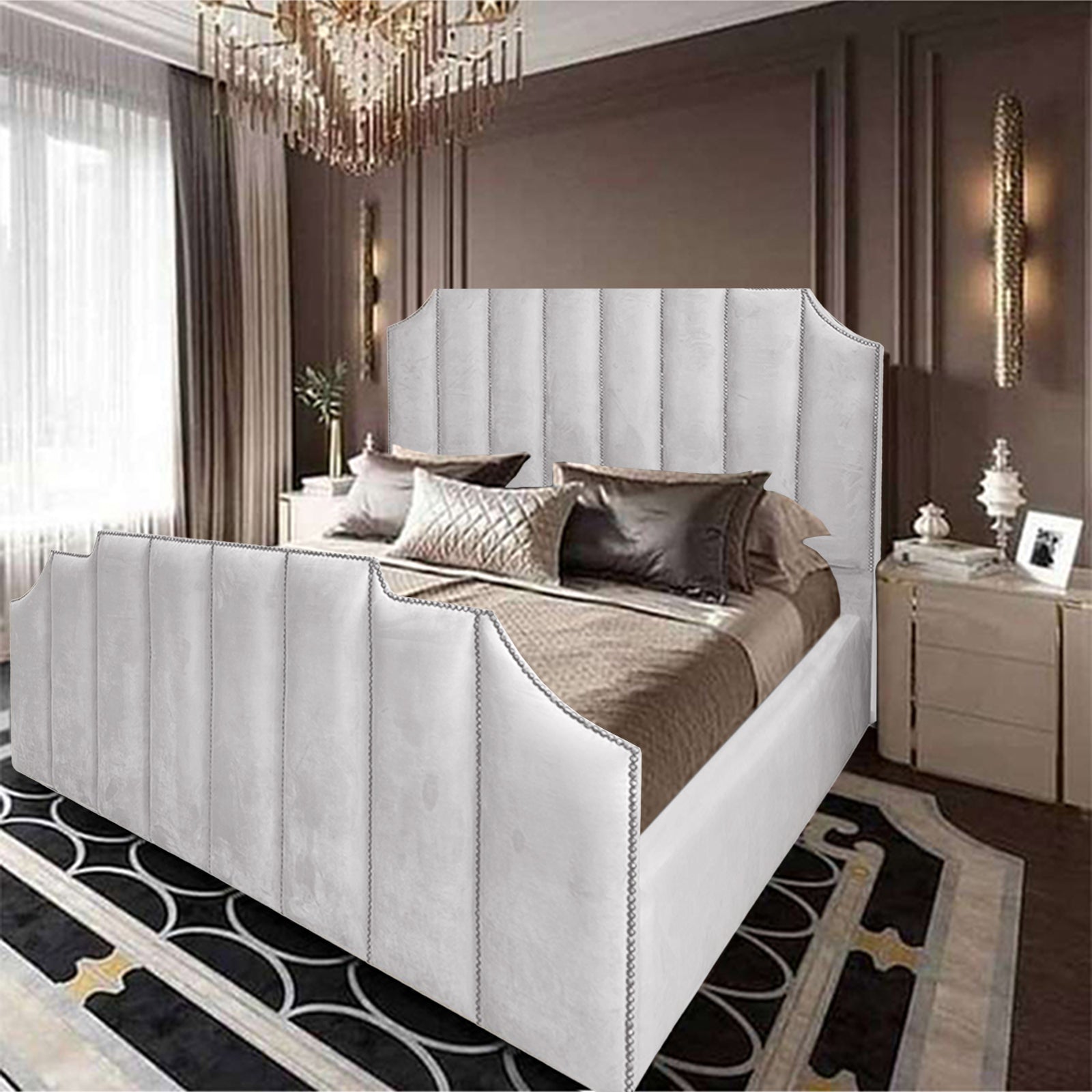 In House | León Velvet Bed Frame White 200x120