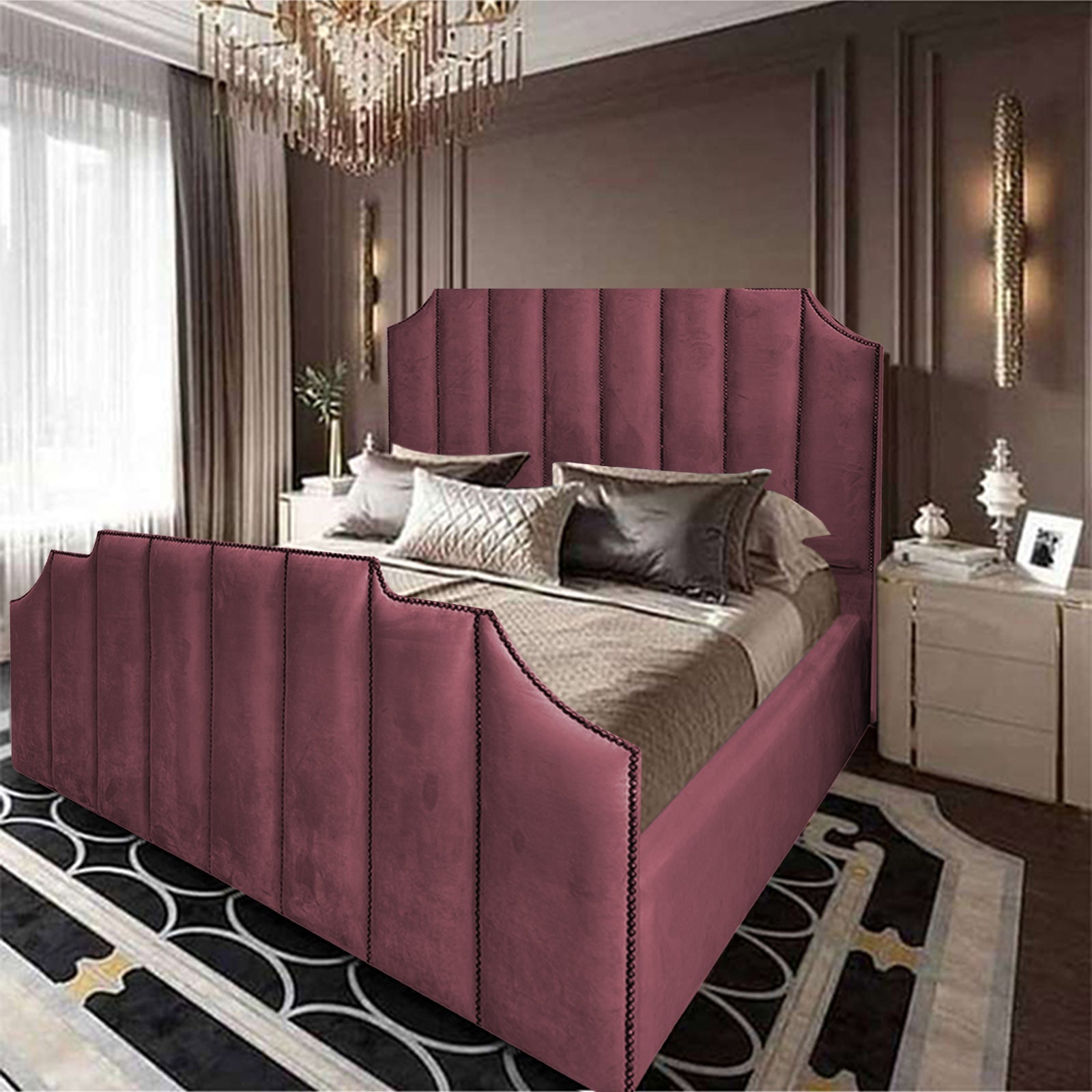 In House | León Velvet Bed Frame Dark Pink 200x120