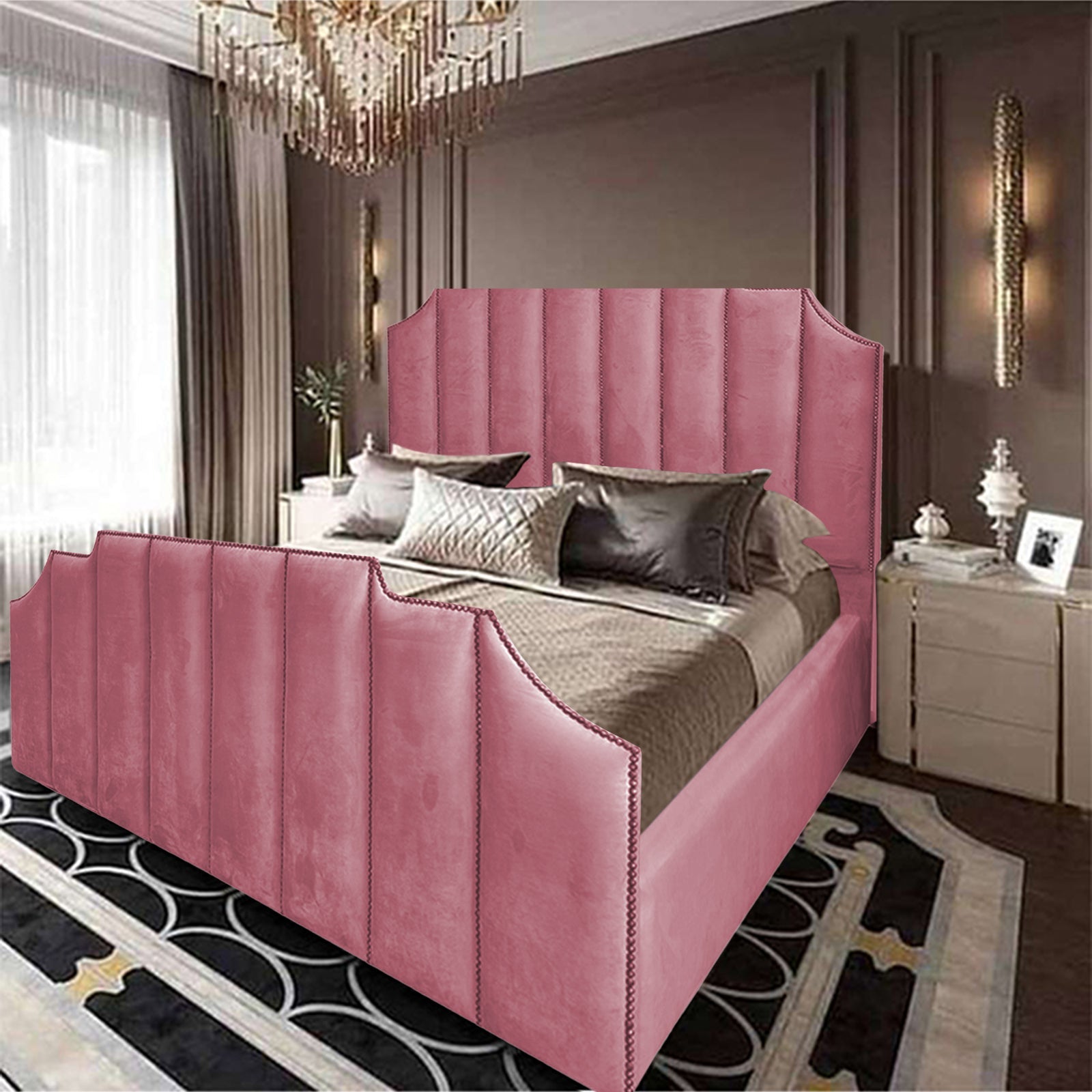 In House | León Velvet Bed Frame Light Pink 200x120