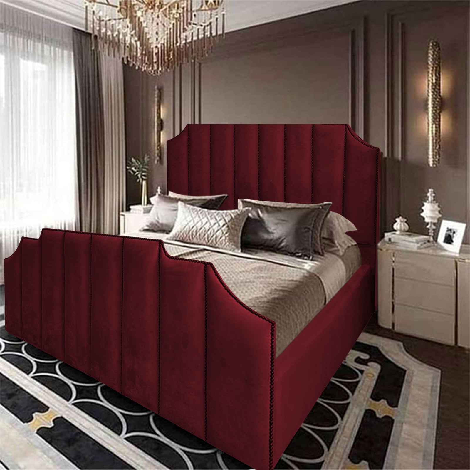 In House | León Velvet Bed Frame Burgundy 200x180
