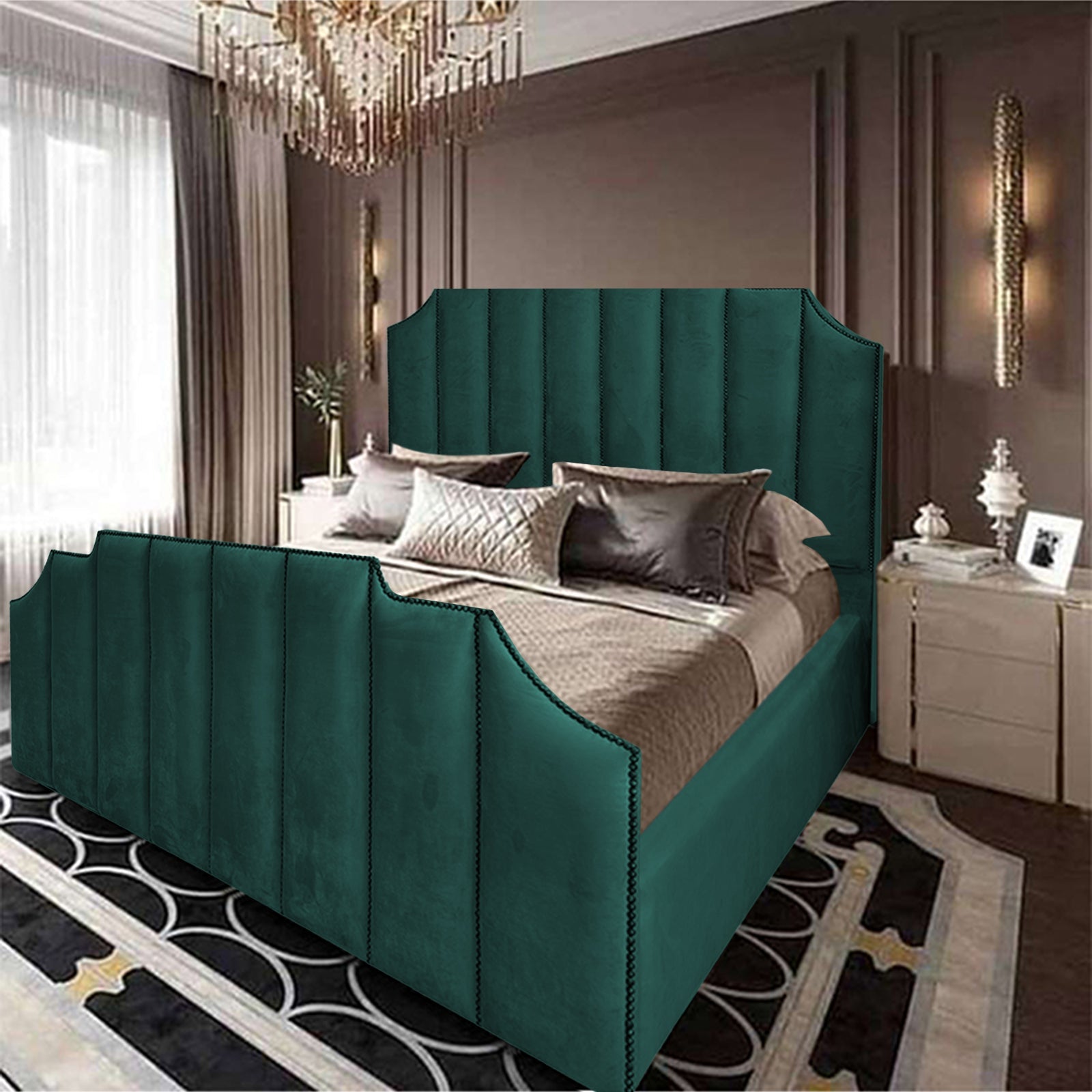 In House | León Velvet Bed Frame Dark Green 200x120