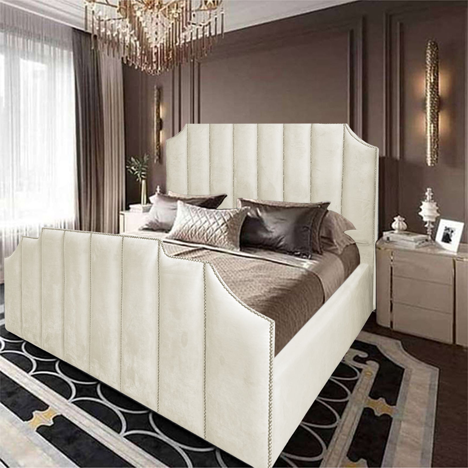 In House | León Velvet Bed Frame Ivory 200x120