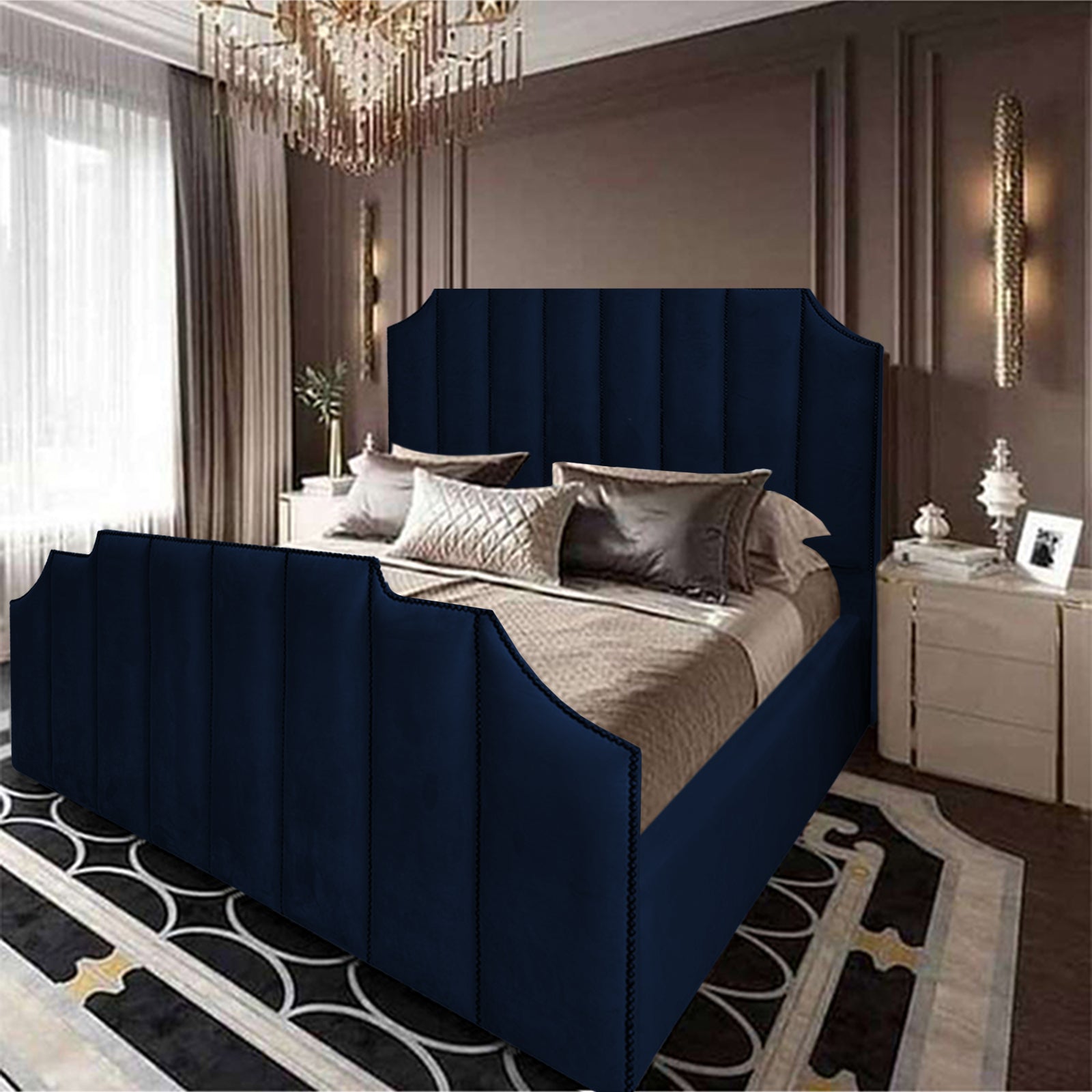 In House | León Velvet Bed Frame Dark Blue 200x120