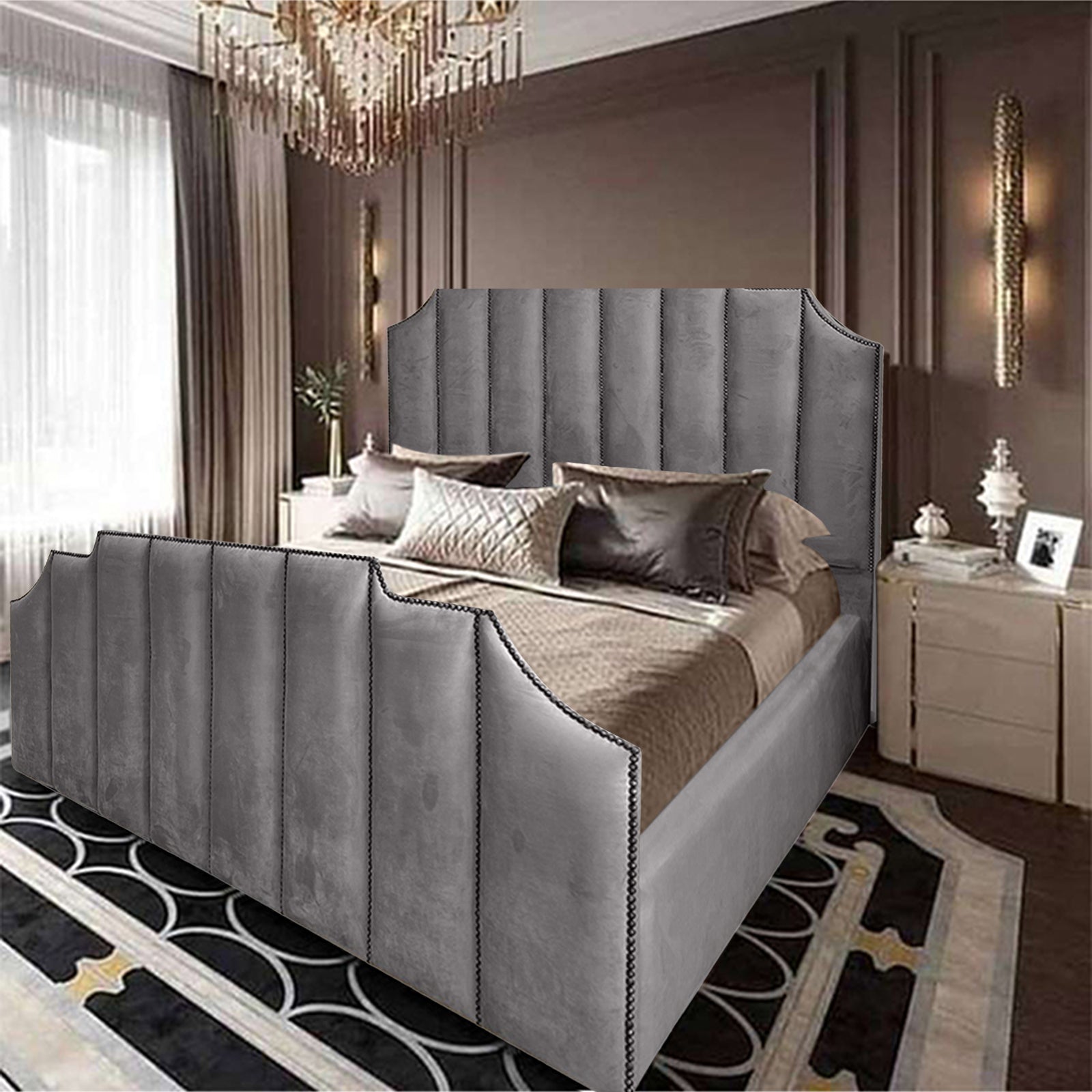 In House | León Velvet Bed Frame Grey 200x100