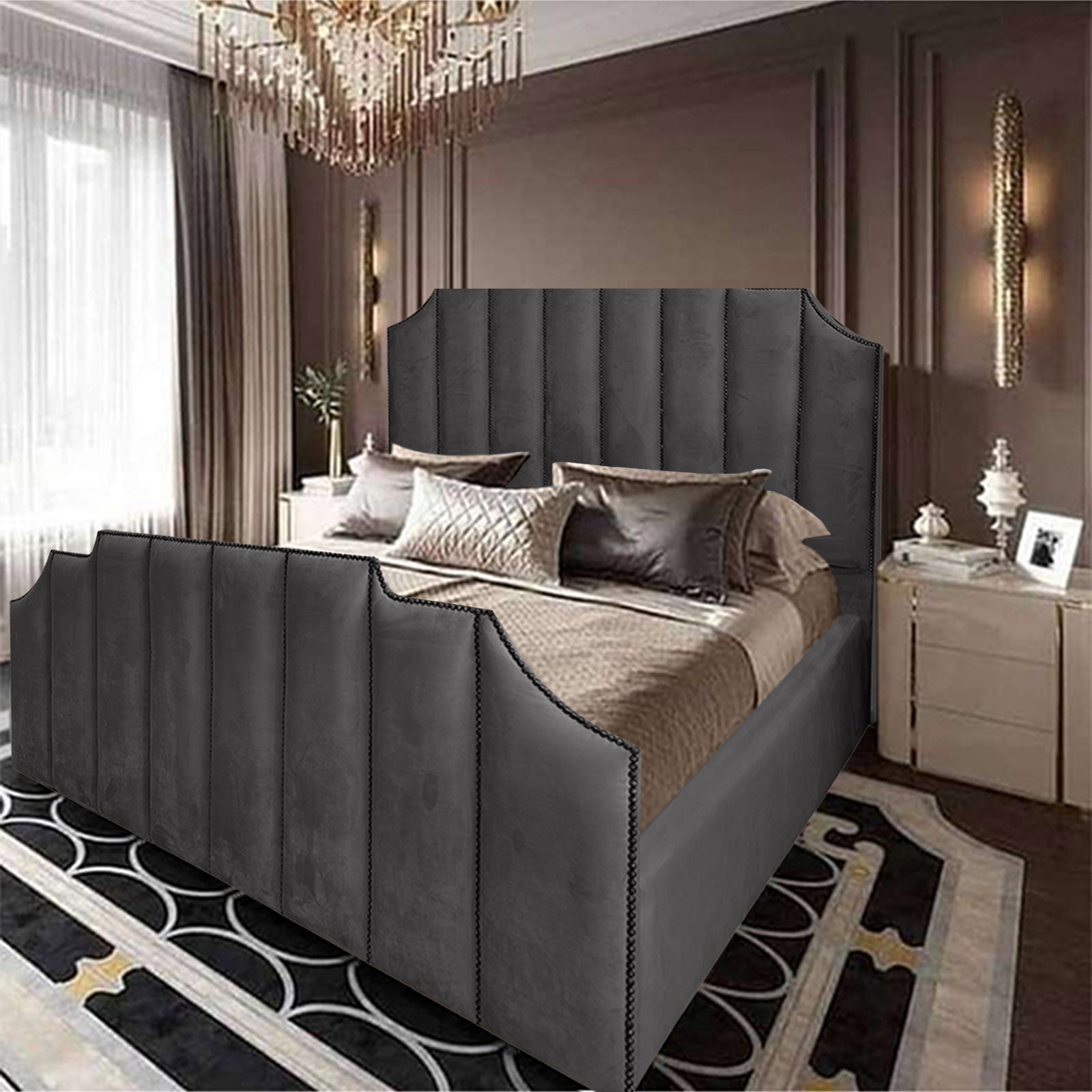In House | León Velvet Bed Frame Dark Grey 200x100