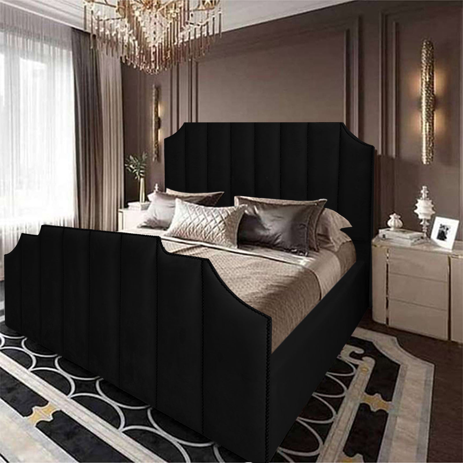 In House | León Velvet Bed Frame Black 200x180