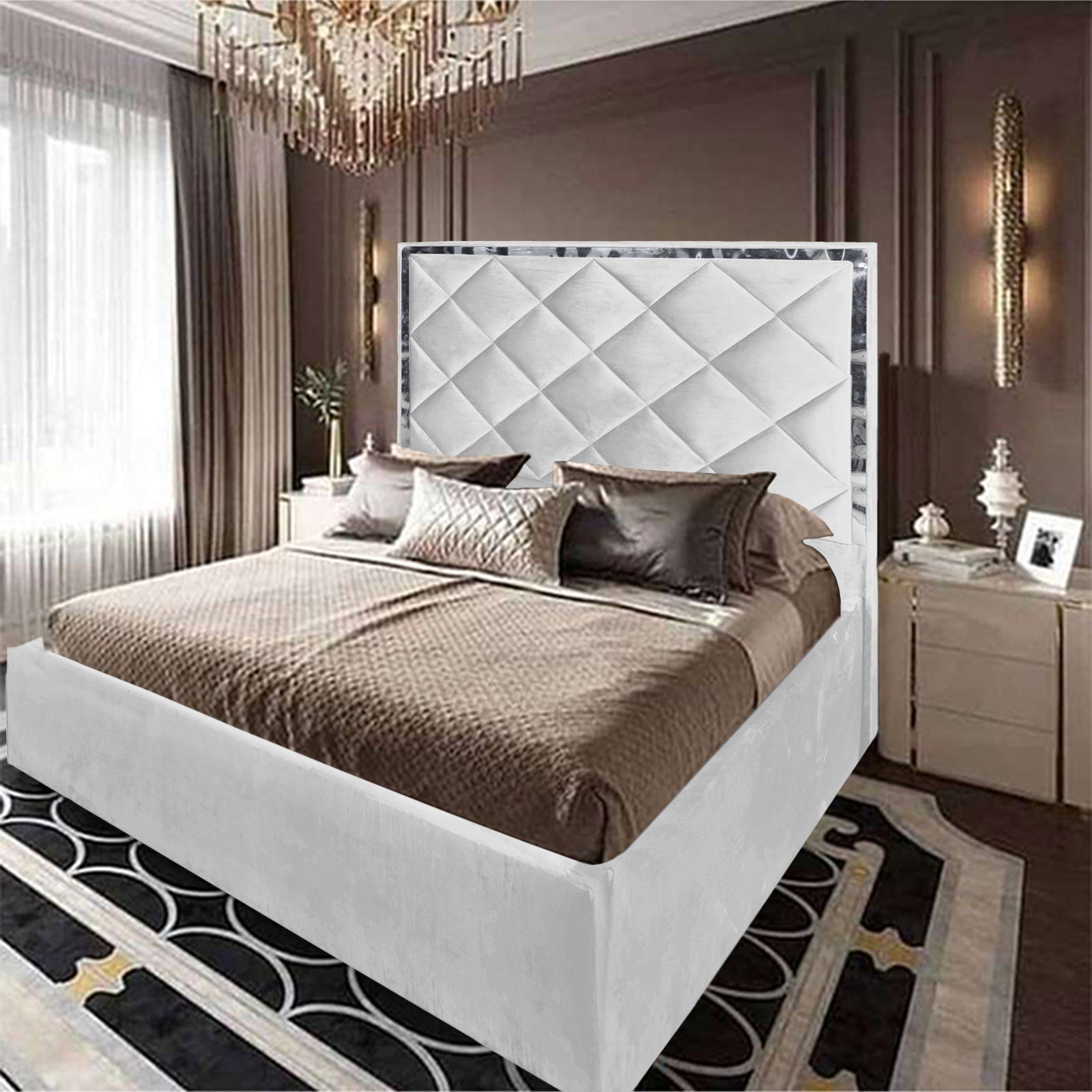 In House | Lisbon Velvet Bed Frame White 200x150