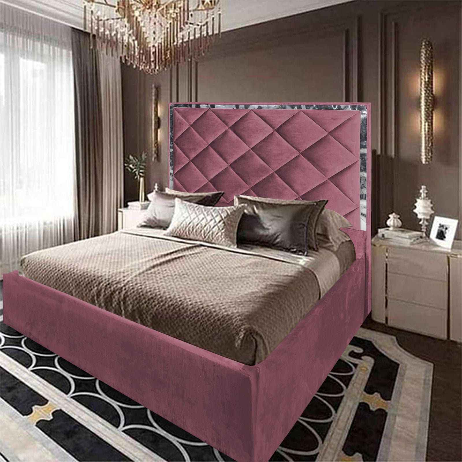 In House | Lisbon Velvet Bed Frame Dark Pink 200x160