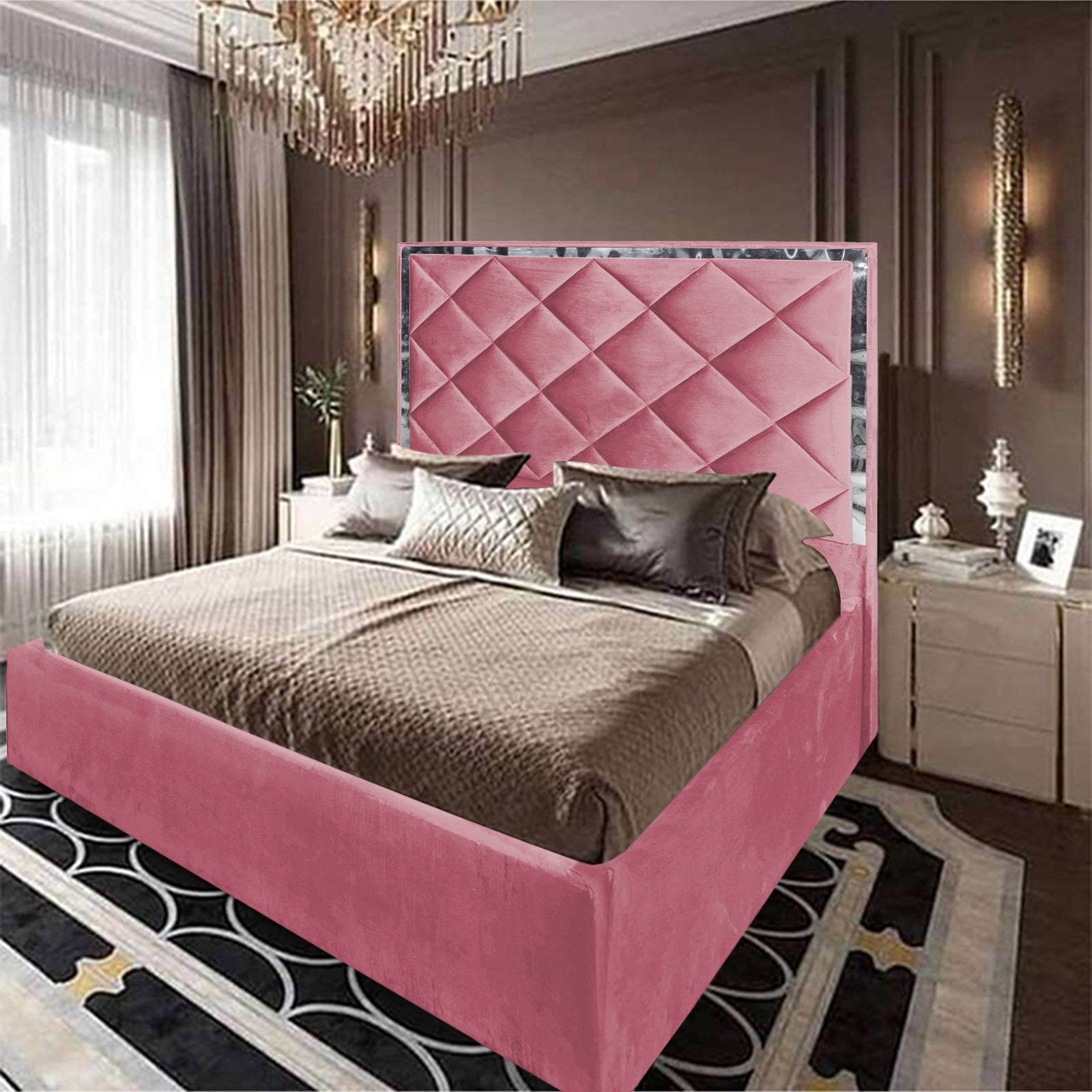 In House | Lisbon Velvet Bed Frame Light Pink 200x150