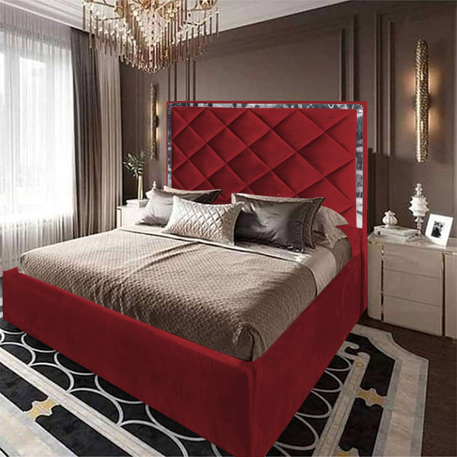 In House | Lisbon Velvet Bed Frame Burgundy 200x150