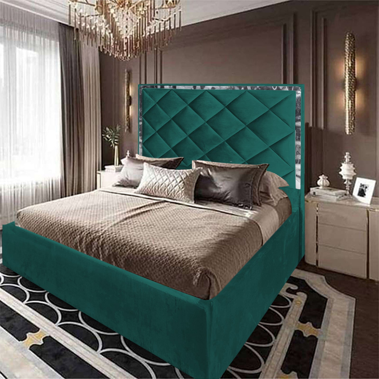 In House | Maldives Velvet Bed Frame Dark Green 200x200