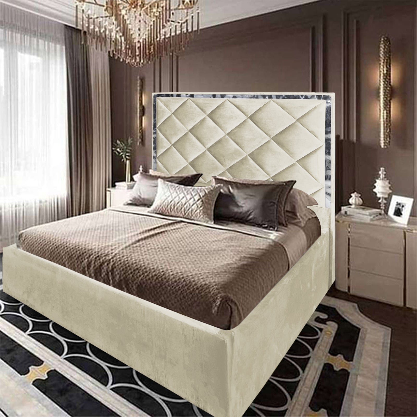 In House | Lisbon Velvet Bed Frame Ivory 200x160