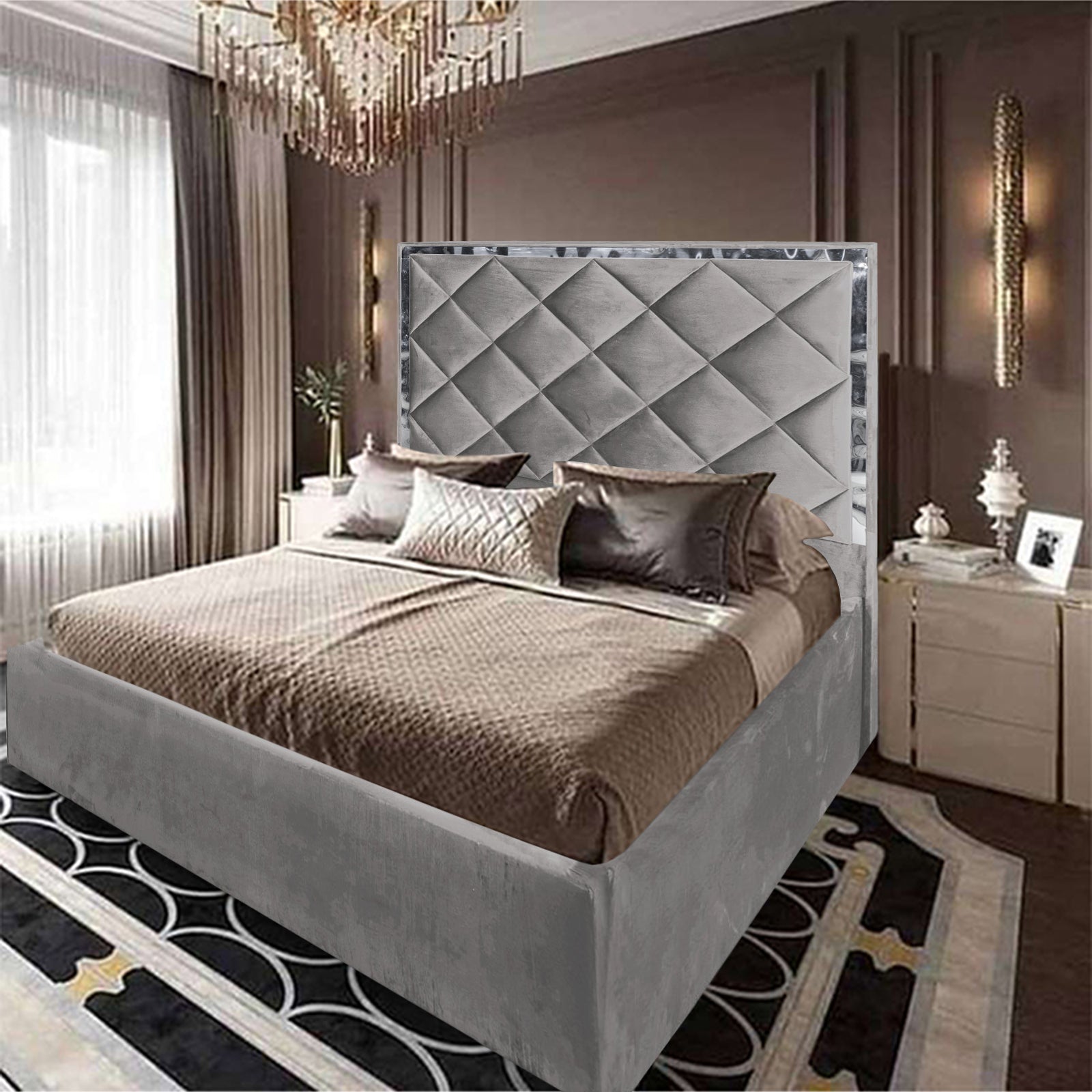 In House | Lisbon Velvet Bed Frame Grey 200x150